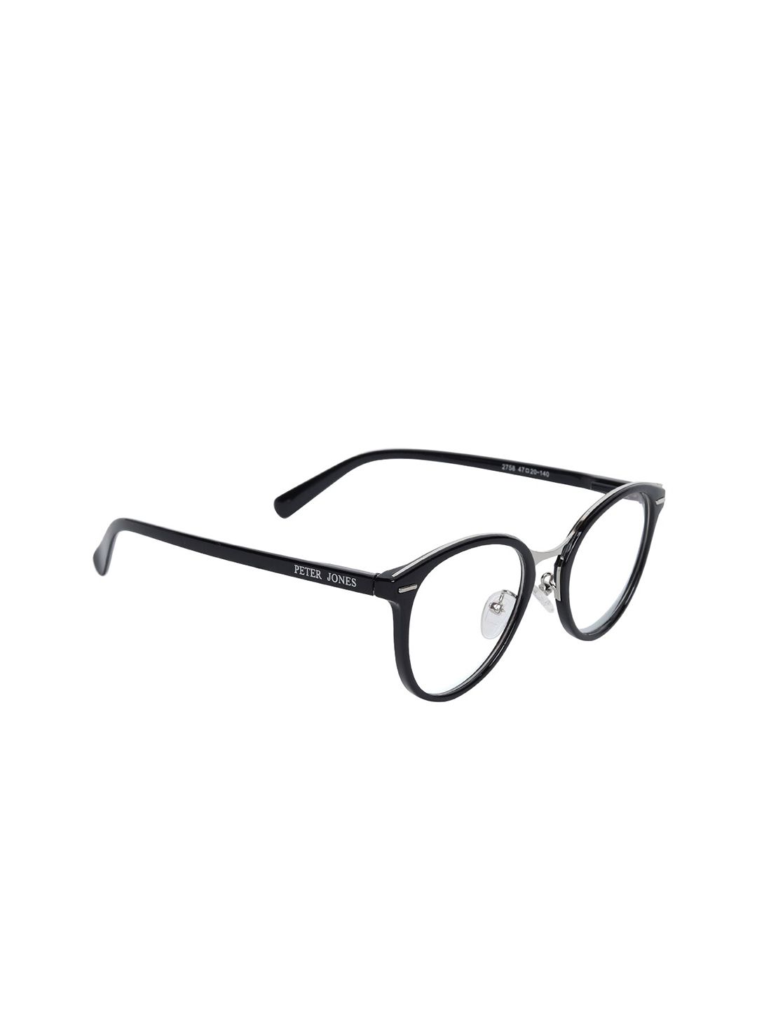 Peter Jones Eyewear Unisex Black & Silver-Toned Full Rim Cateye Frames Price in India