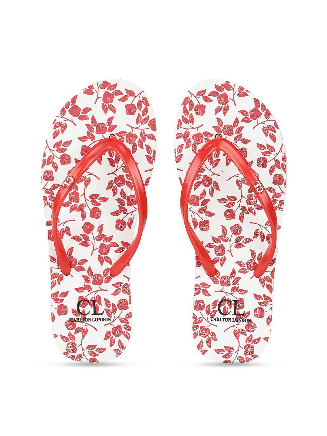 Carlton London Women White & Red Printed Thong Flip-Flops Price in India