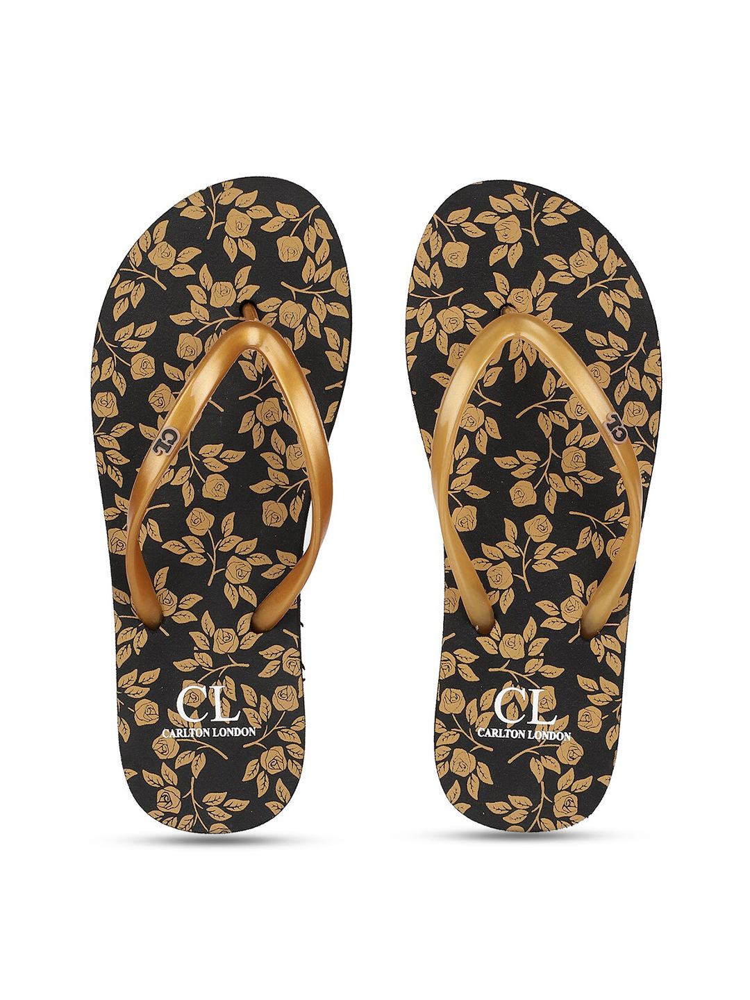 Carlton London Women Gold & Black Thong Flip-Flops Price in India