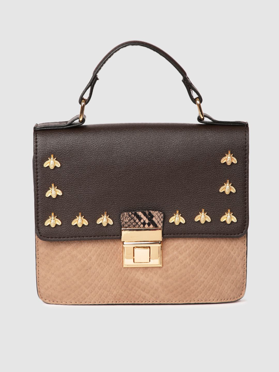 Accessorize Women Brown & Beige Colourblocked Bee Studded Satchel Price in India