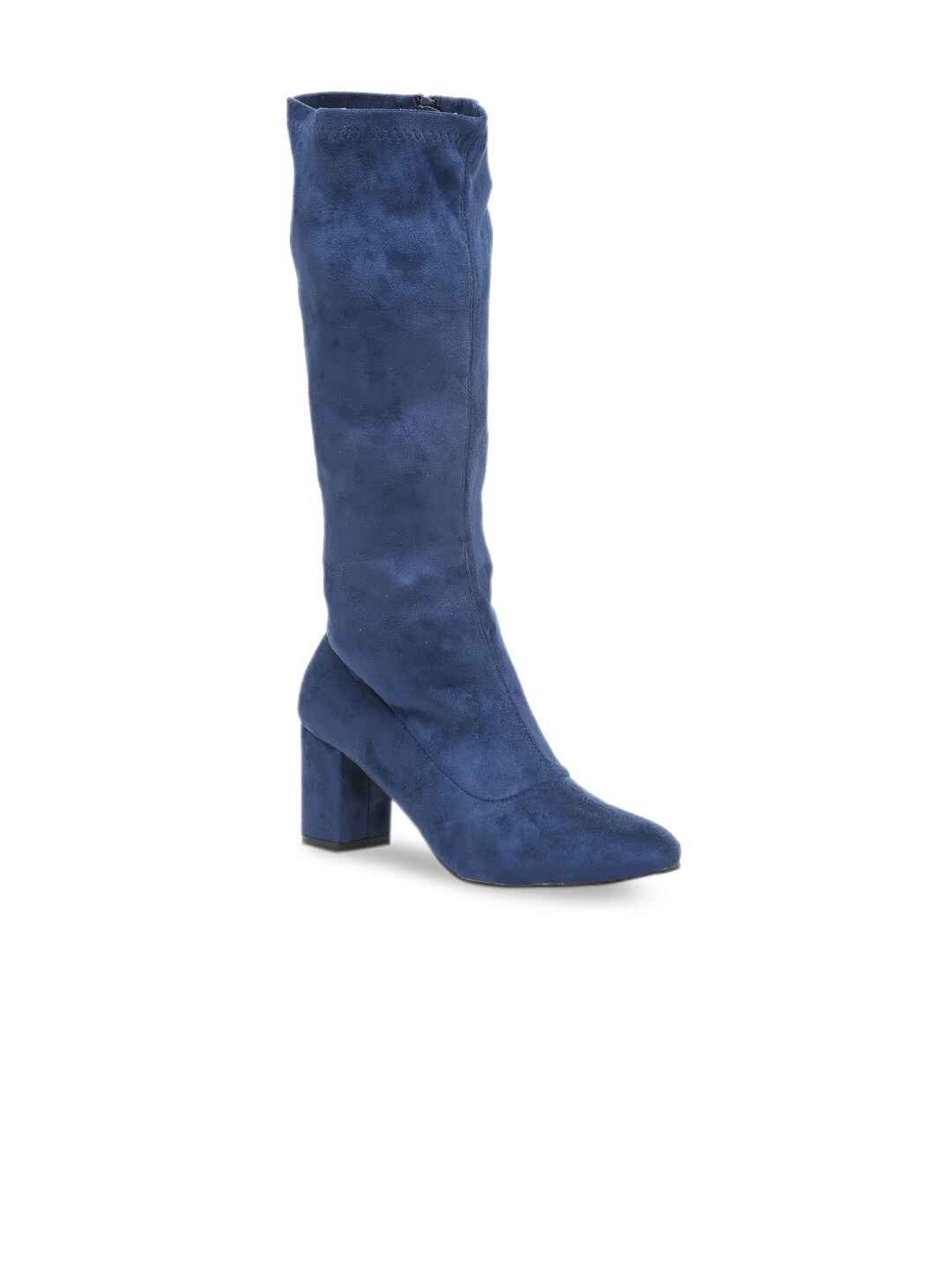 Flat n Heels Women Blue Suede Block Heeled Boots Price in India