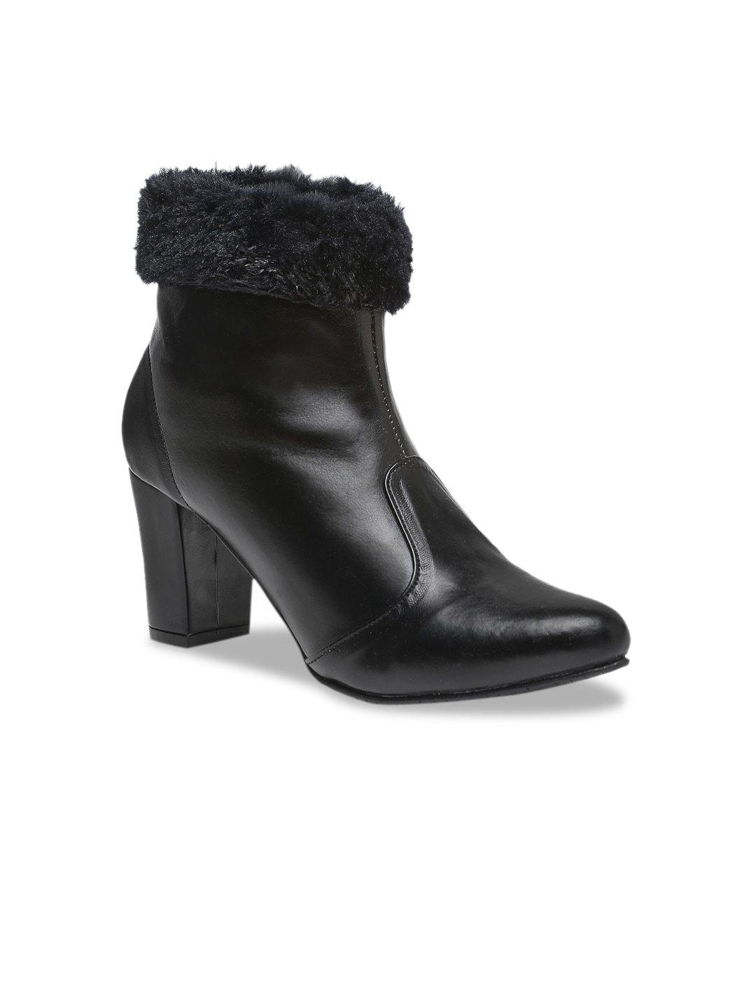 Flat n Heels Black Embellished Block Heeled Boots Price in India