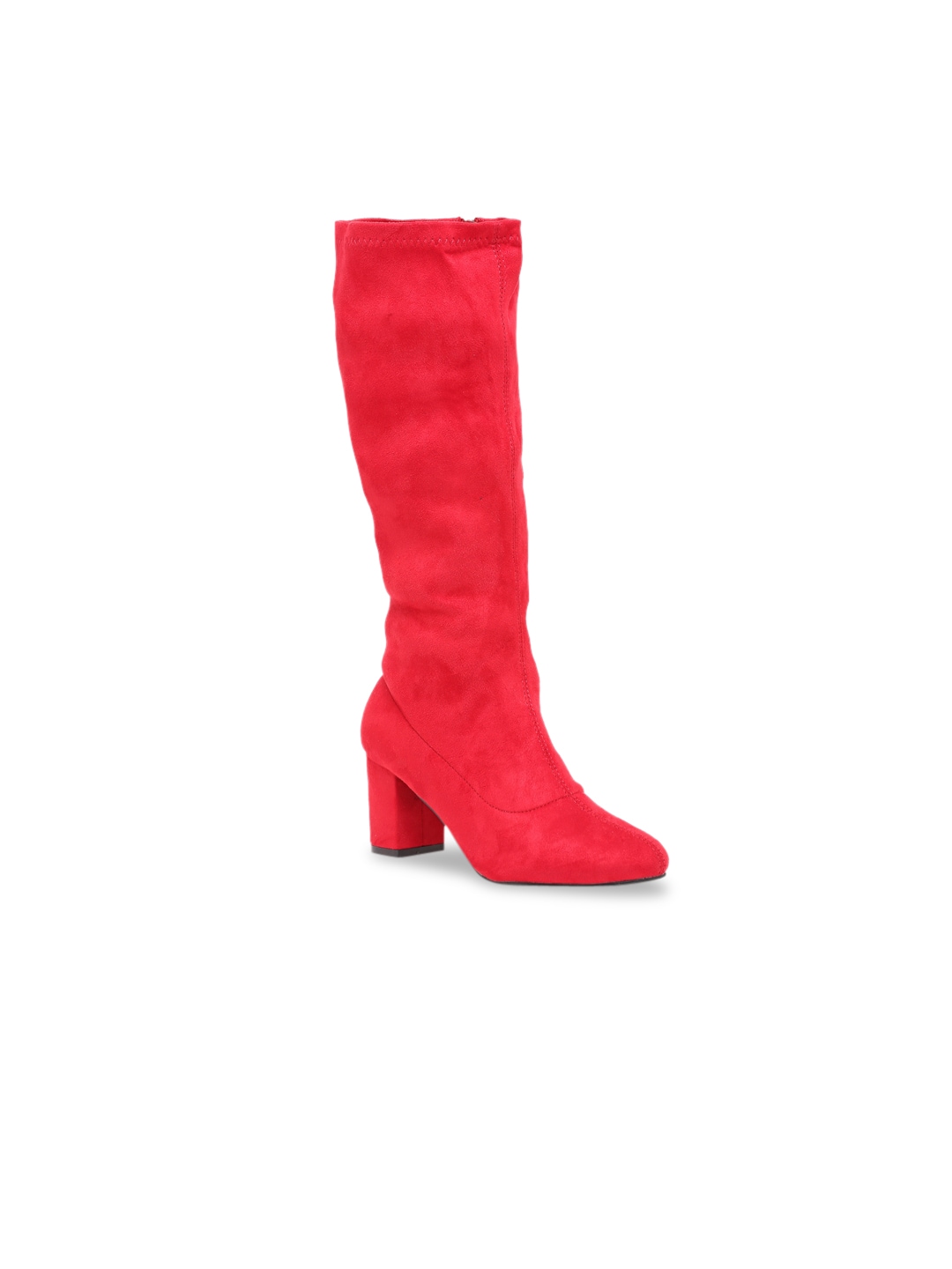 Flat n Heels Red Suede Block Heeled Boots Price in India