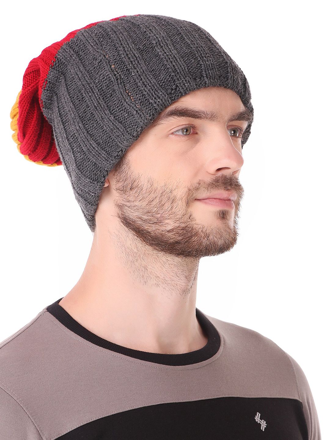 Knotyy Unisex Multicoloured & Red  Self-Design Acrylic Beanie Price in India