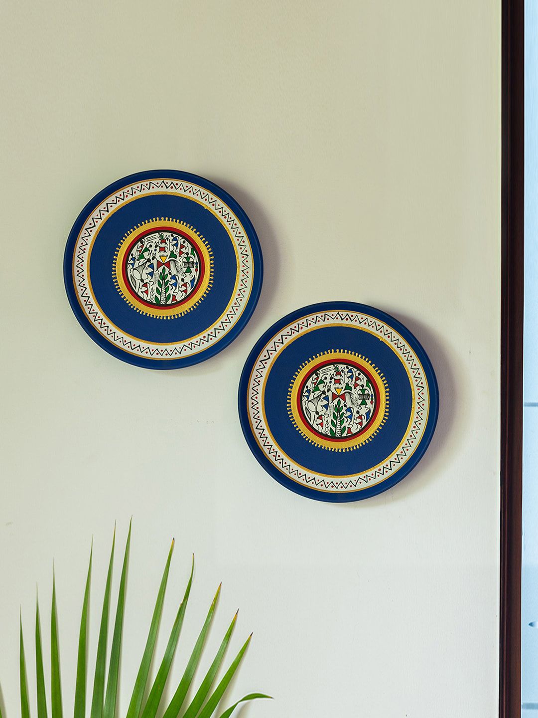 ExclusiveLane Set of 2 Terracotta Warli Wall Plates Handpainted Wall Decor Price in India