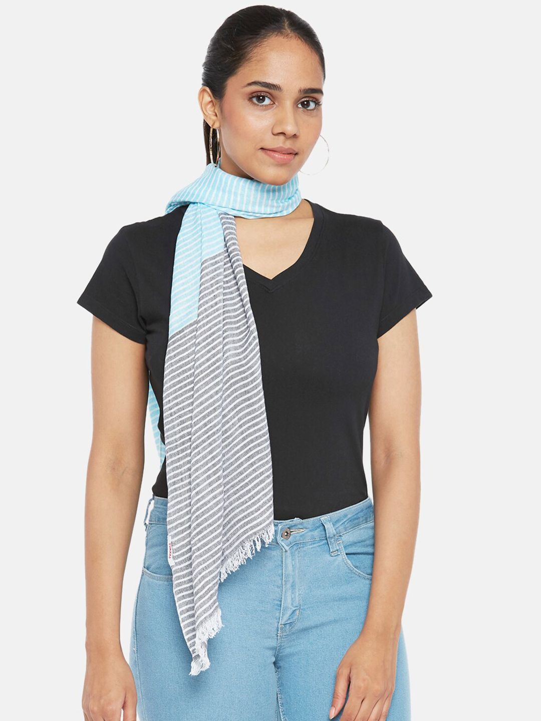 Honey by Pantaloons Women Blue & Grey Striped Scarf Price in India