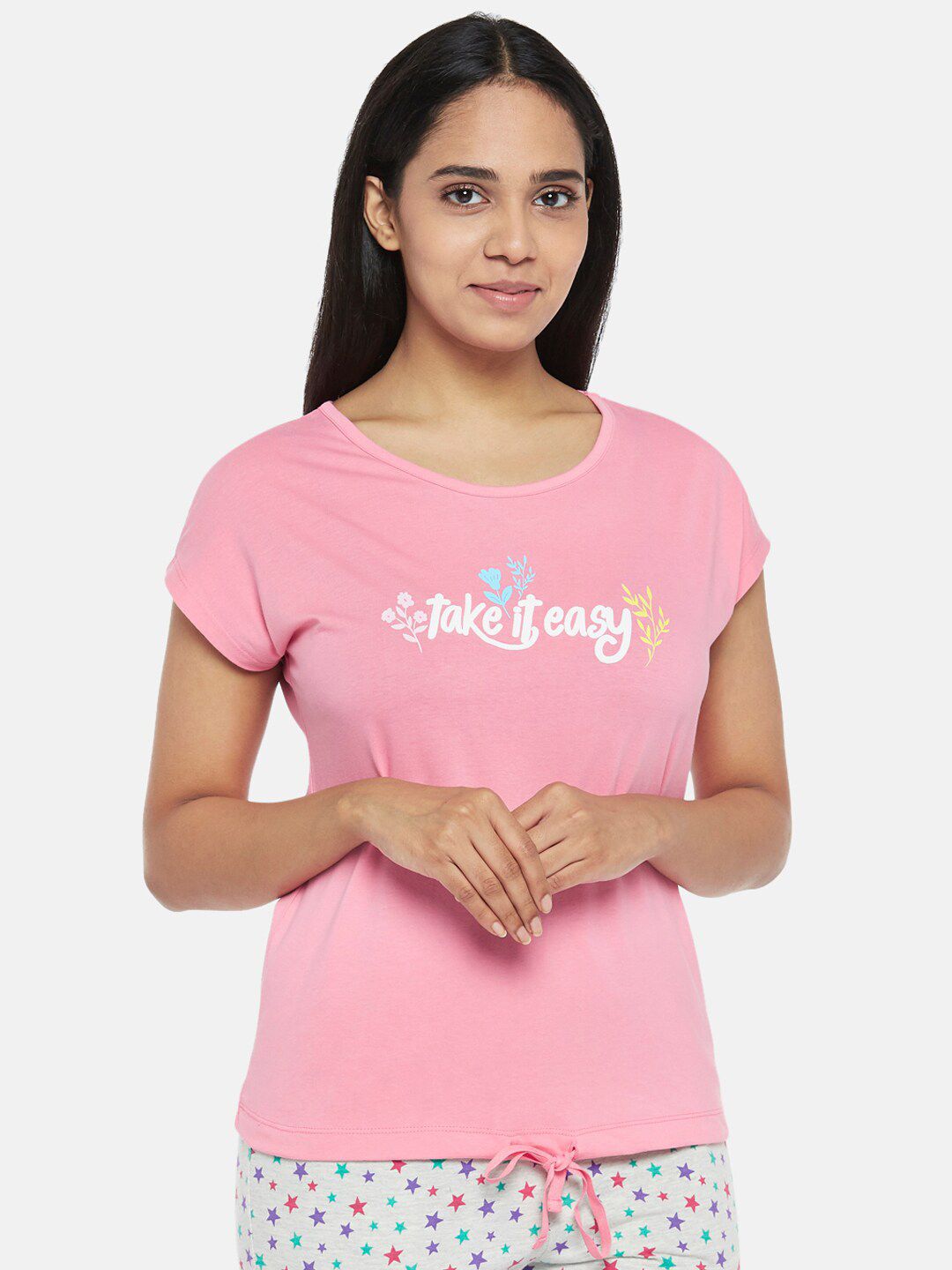Dreamz by Pantaloons Women Pink Typography Printed Lounge T-shirt Price in India