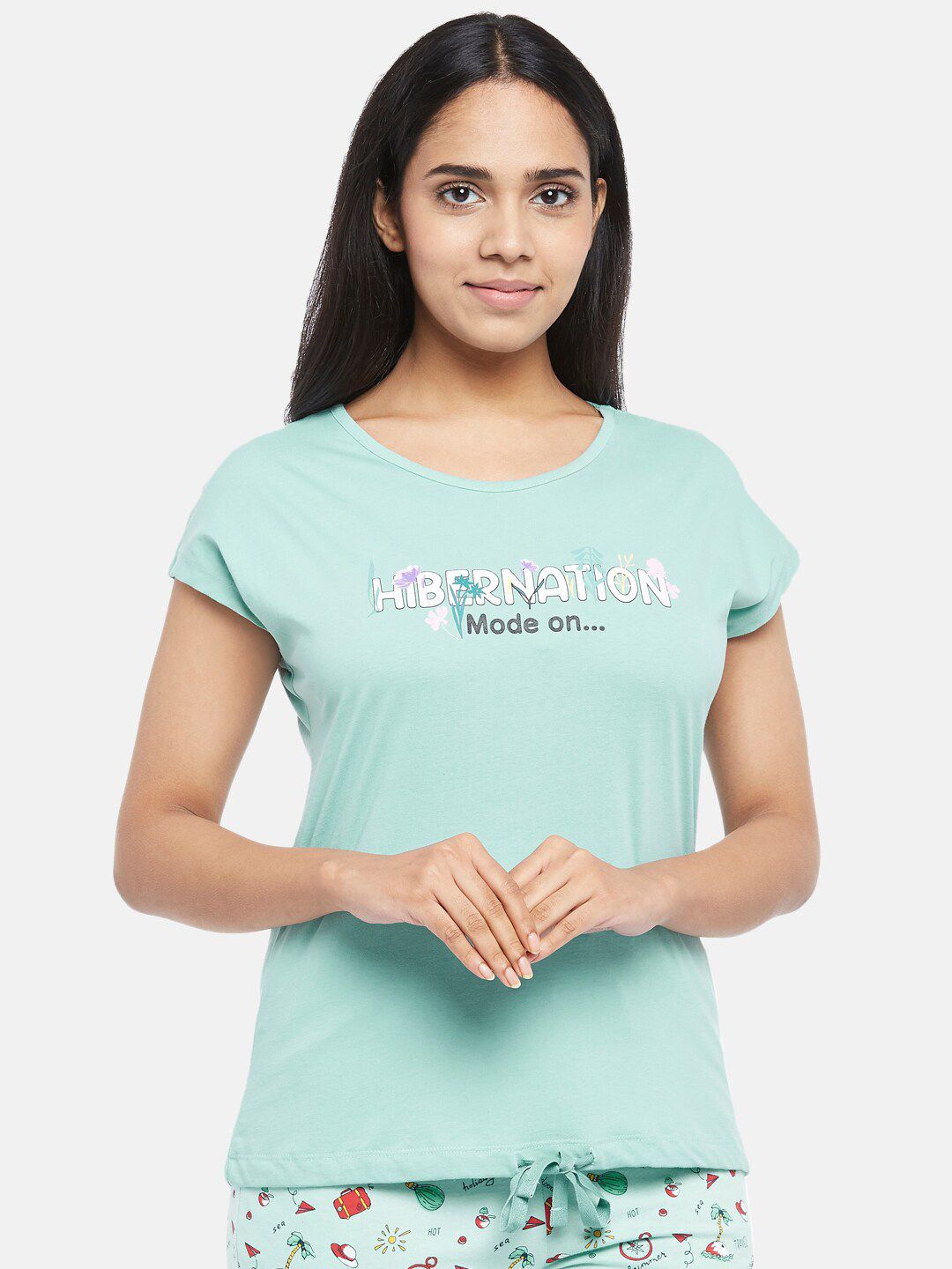 Dreamz by Pantaloons Women Blue Typography Printed T-shirt Price in India