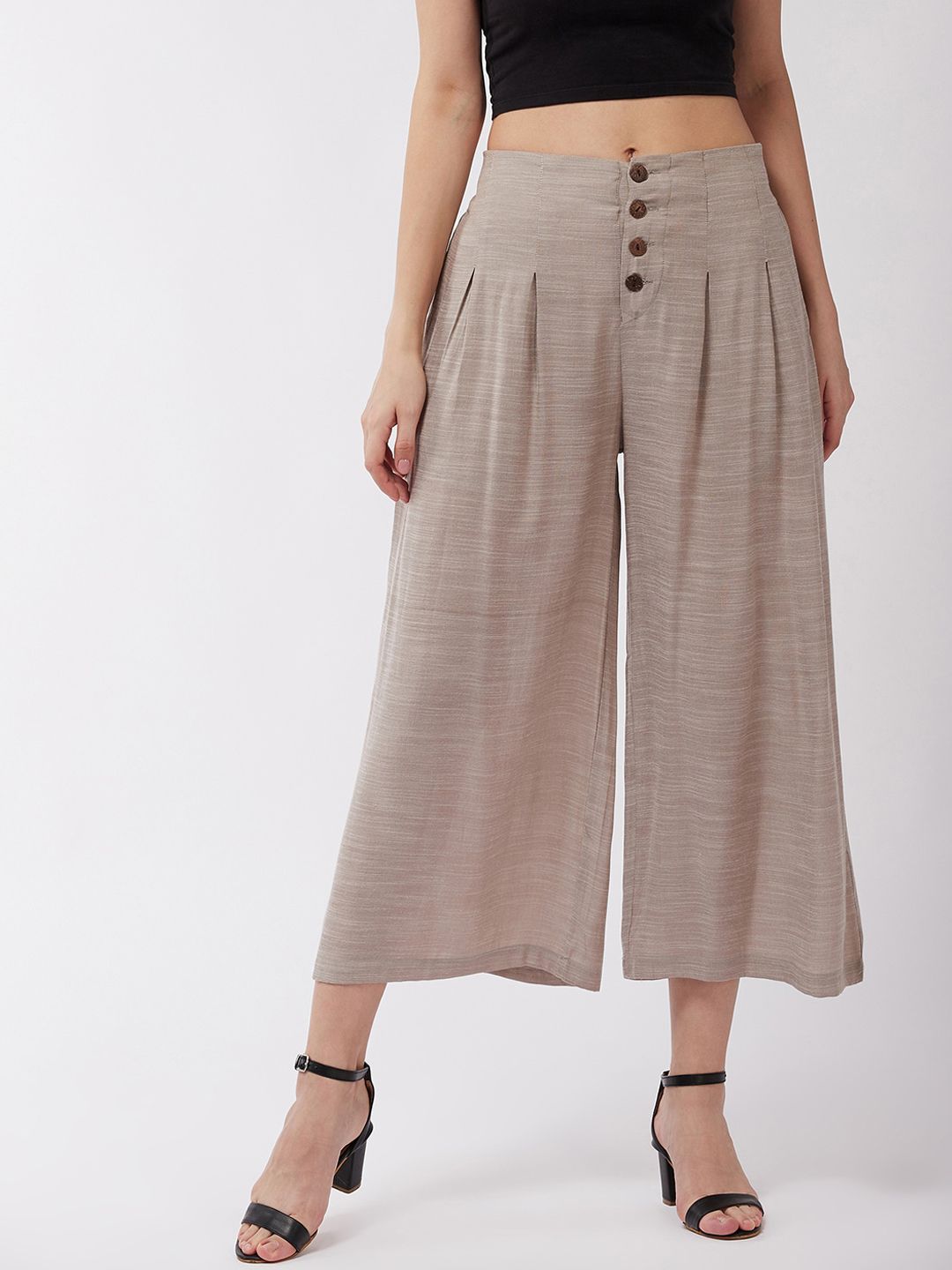 InWeave Women Grey Checked Pleated Culottes Trousers