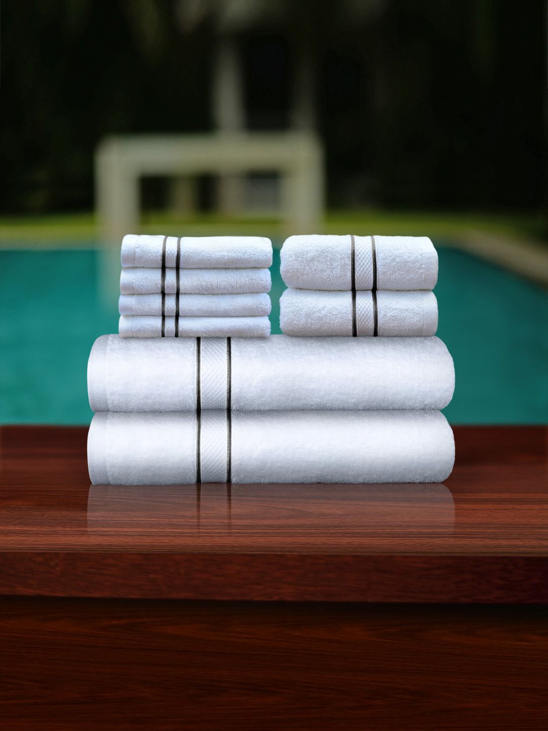 PETAL HOME White & Black Solid Cotton Towel Set Price in India