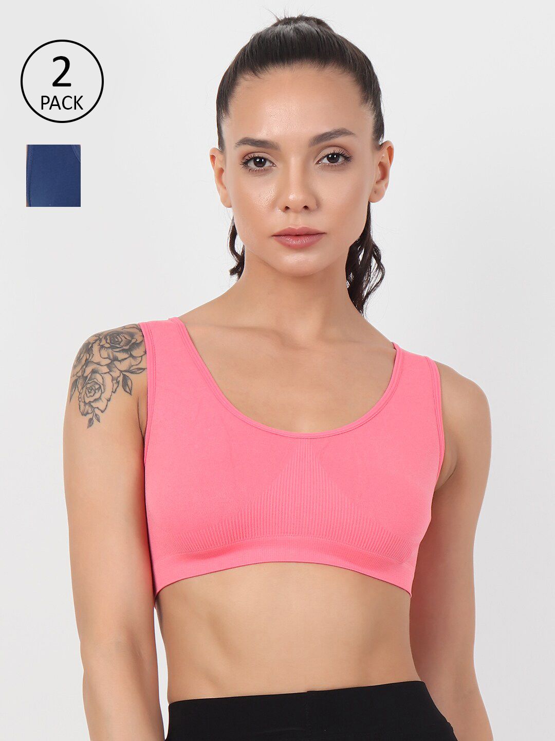 XOXO Design Pack Of 2 Pink & Blue Non Padded Compression Everyday Bra-XOXO-SB-PK-NY-2_FS Price in India