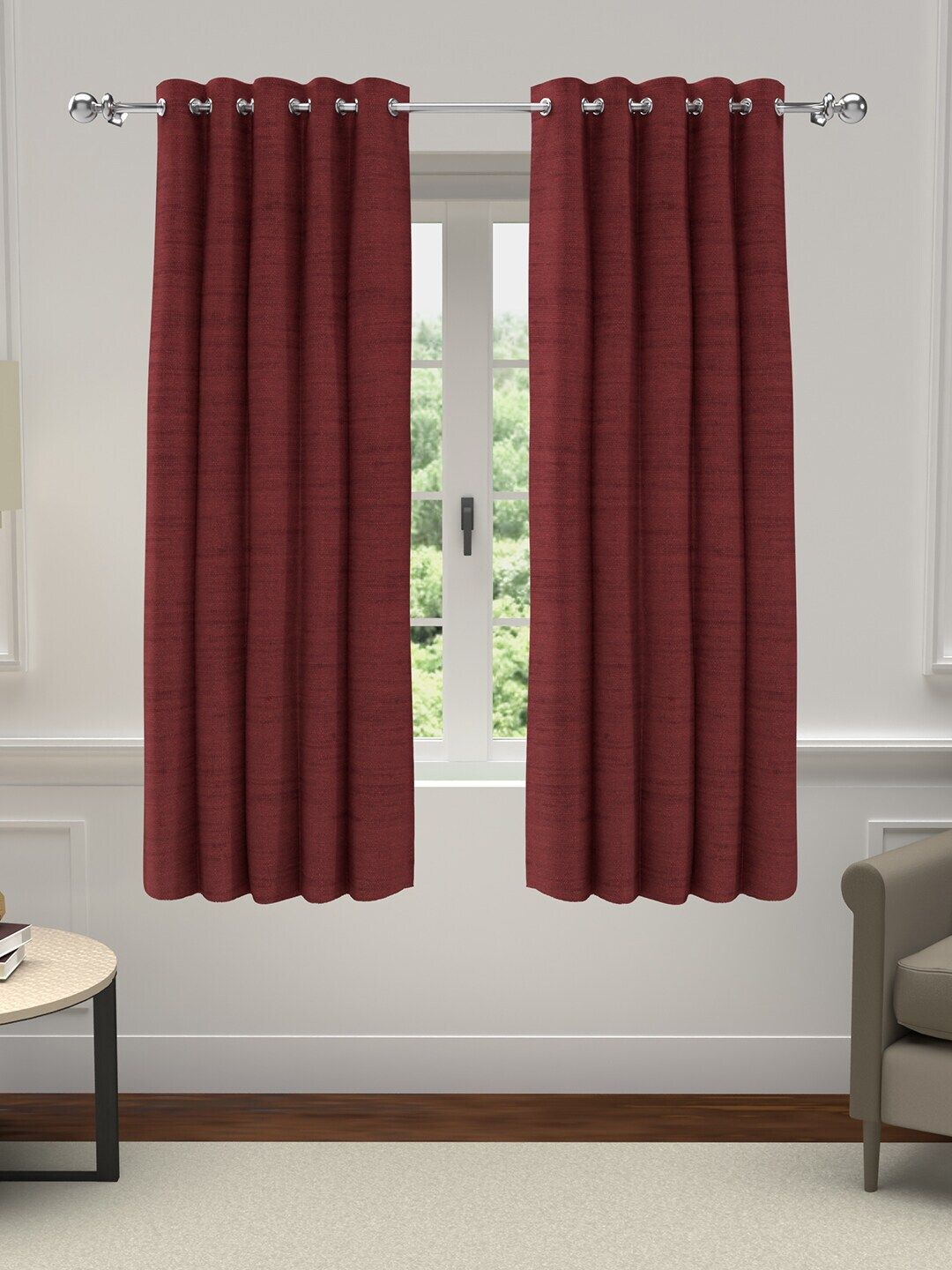 GM Set of 2 Maroon Solid Polyester Grommet Window Curtain Price in India