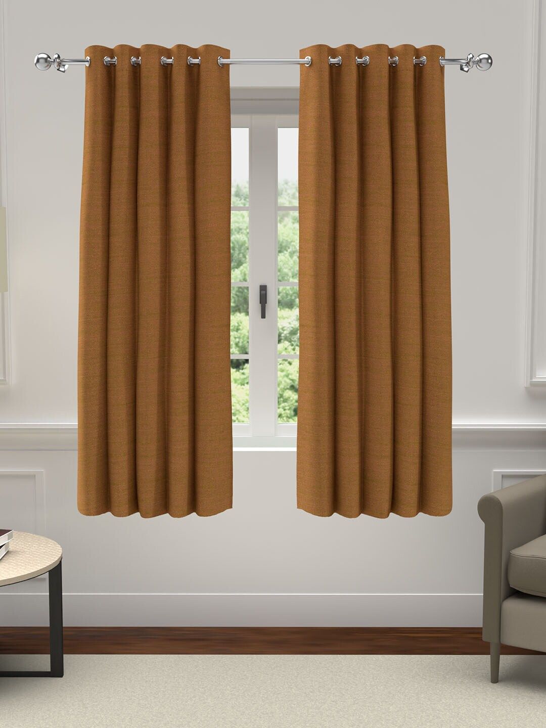 GM Set of 2 Rust Orange Solid Polyester Grommet Window Curtain Price in India