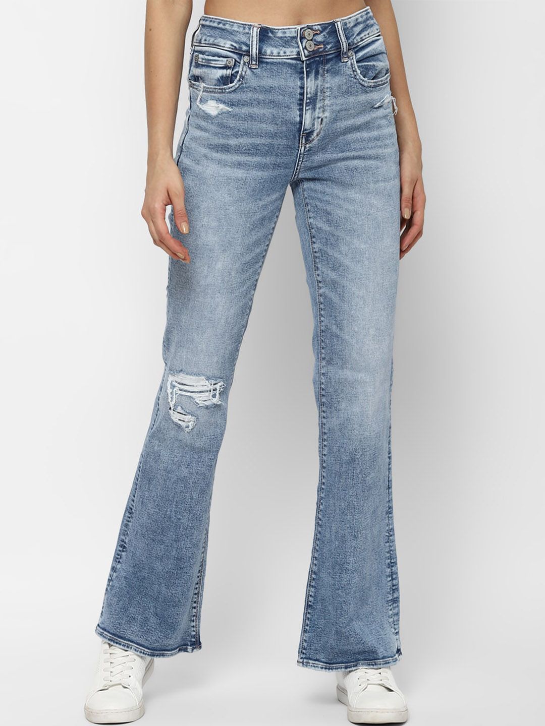 AMERICAN EAGLE OUTFITTERS Women Blue High-Rise Mildly Distressed Heavy Fade Stretchable Jeans Price in India