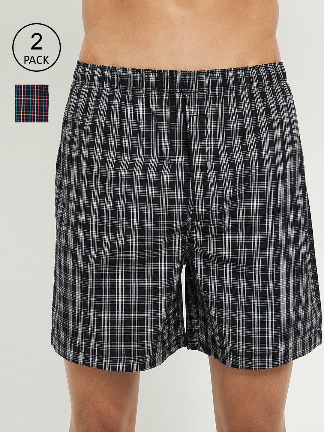 max Men Pack Of 2 Black & Grey Checked Pure Cotton Boxers