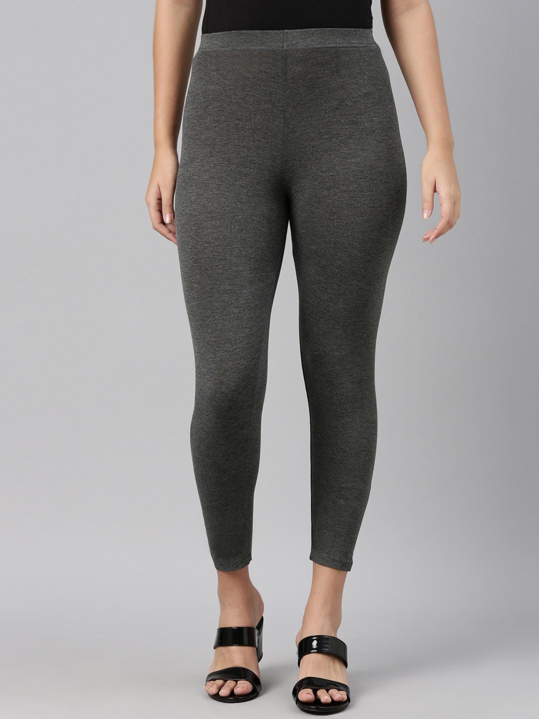 Go Colors Women Grey Solid Cotton Three-Fourth Leggings Price in India