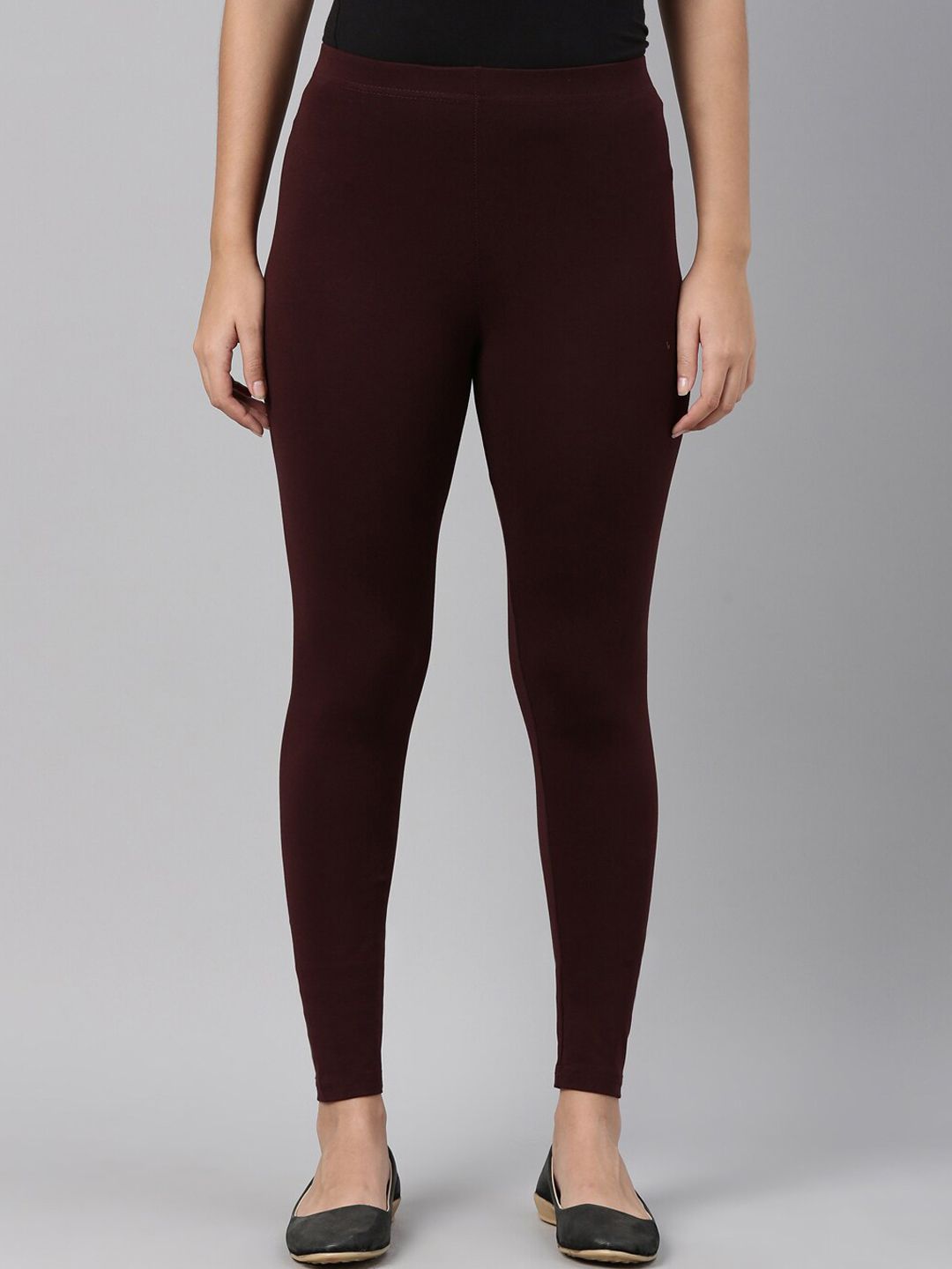 Go Colors Women Maroon Solid Ankle-Length Leggings Price in India