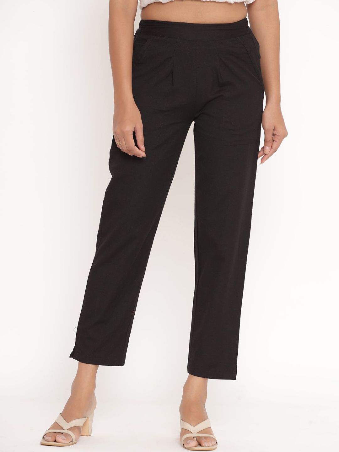 Fabriko Women Black Pleated Trousers Price in India