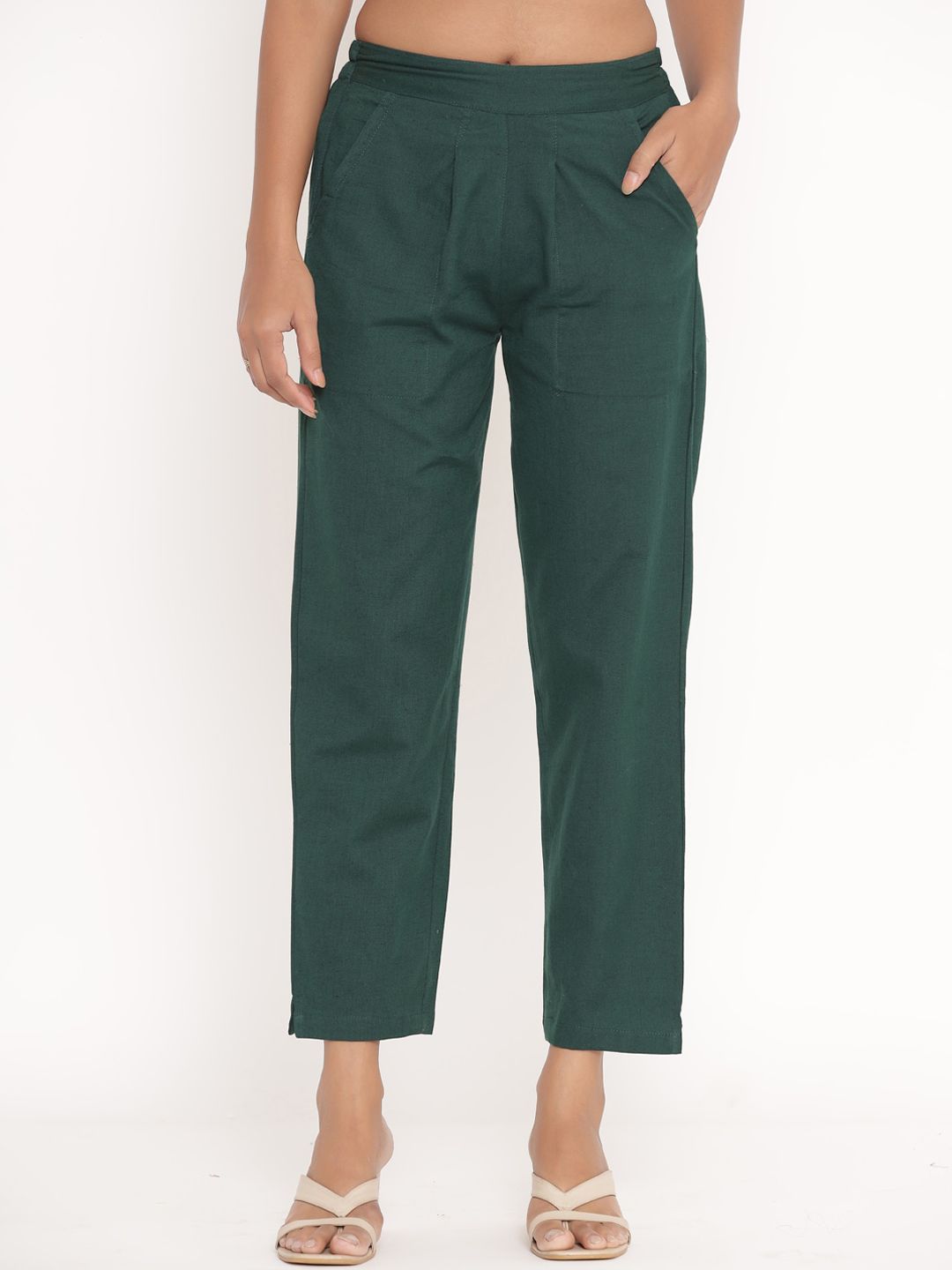 Fabriko Women Green Pleated Trousers Price in India