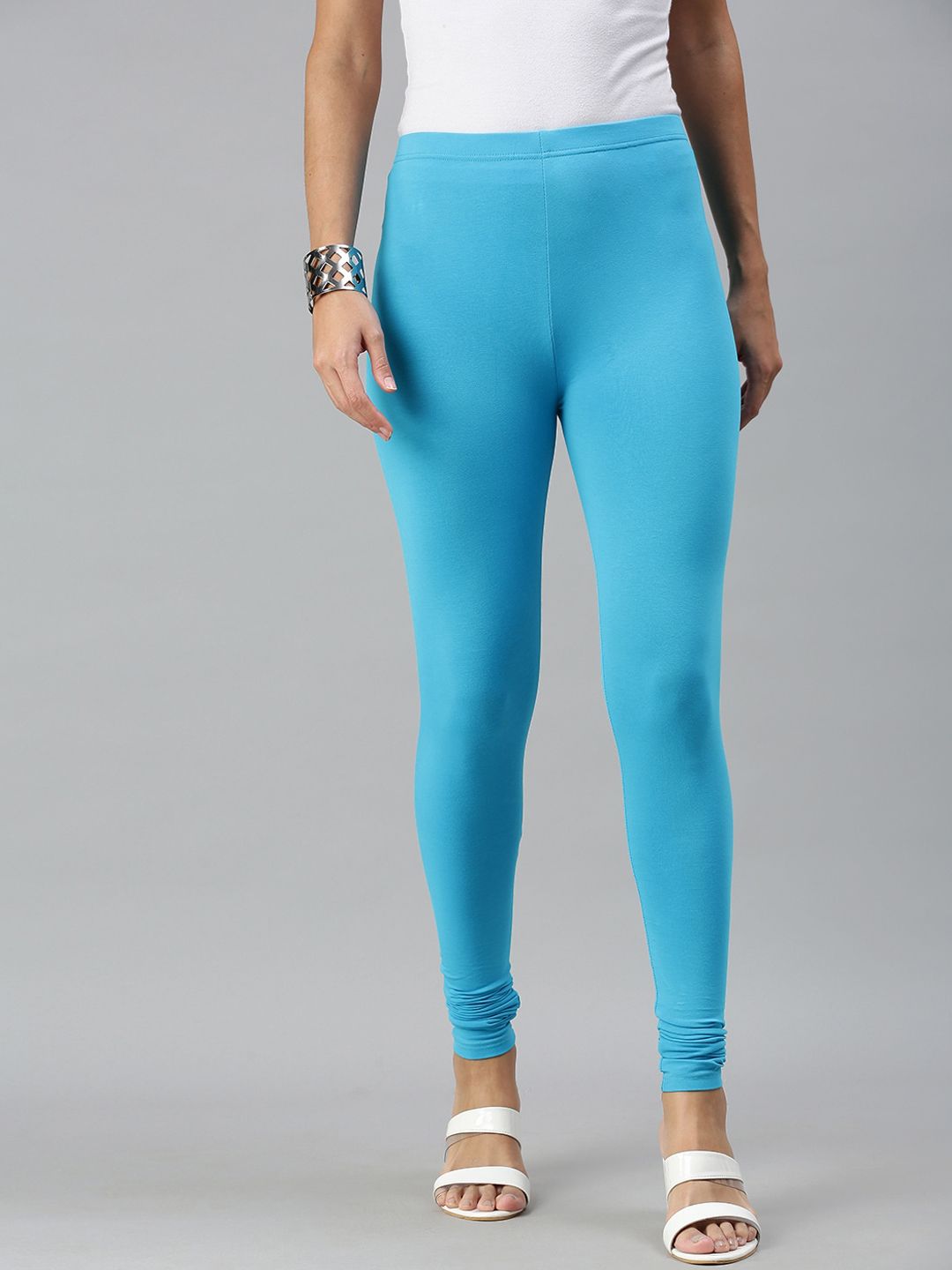 De Moza Women Blue Solid Churidar Length Leggings Price in India