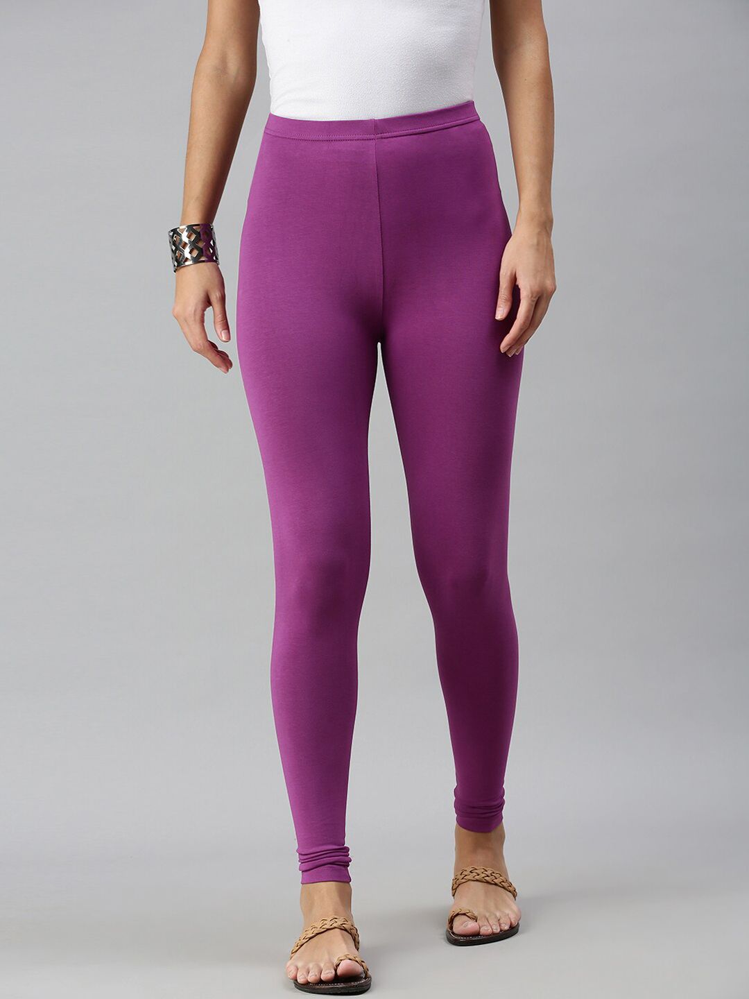 De Moza Women Purple Solid Cotton Churidar Leggings Price in India