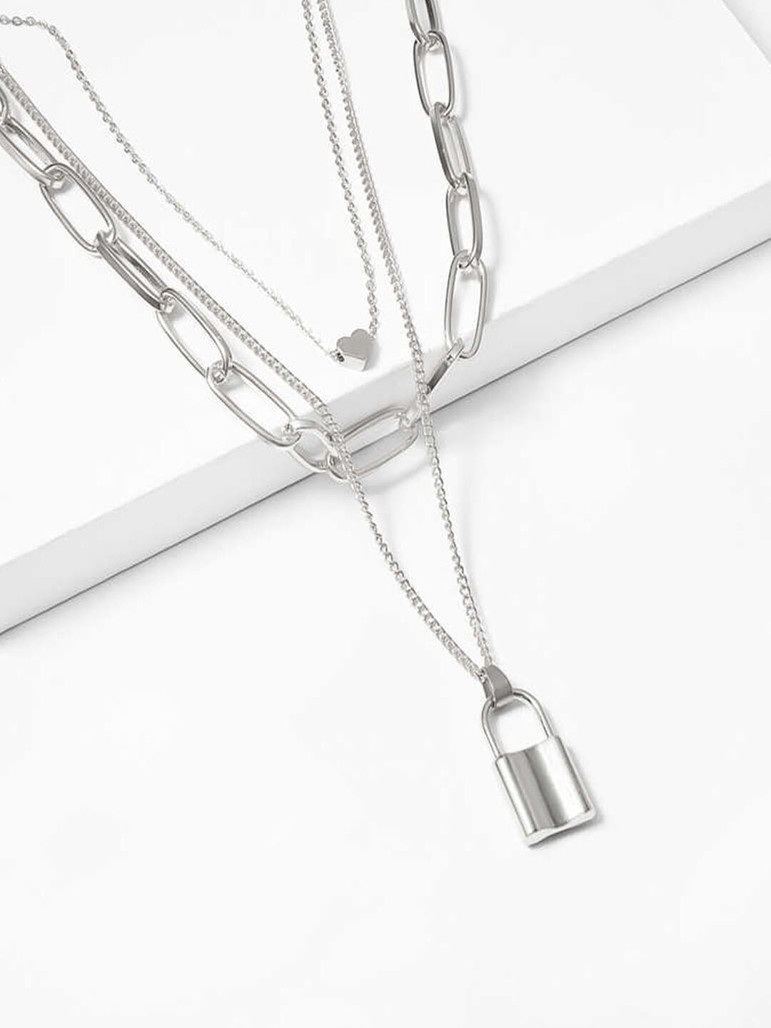 YouBella Silver-Toned Silver-Plated Layered Necklace Price in India