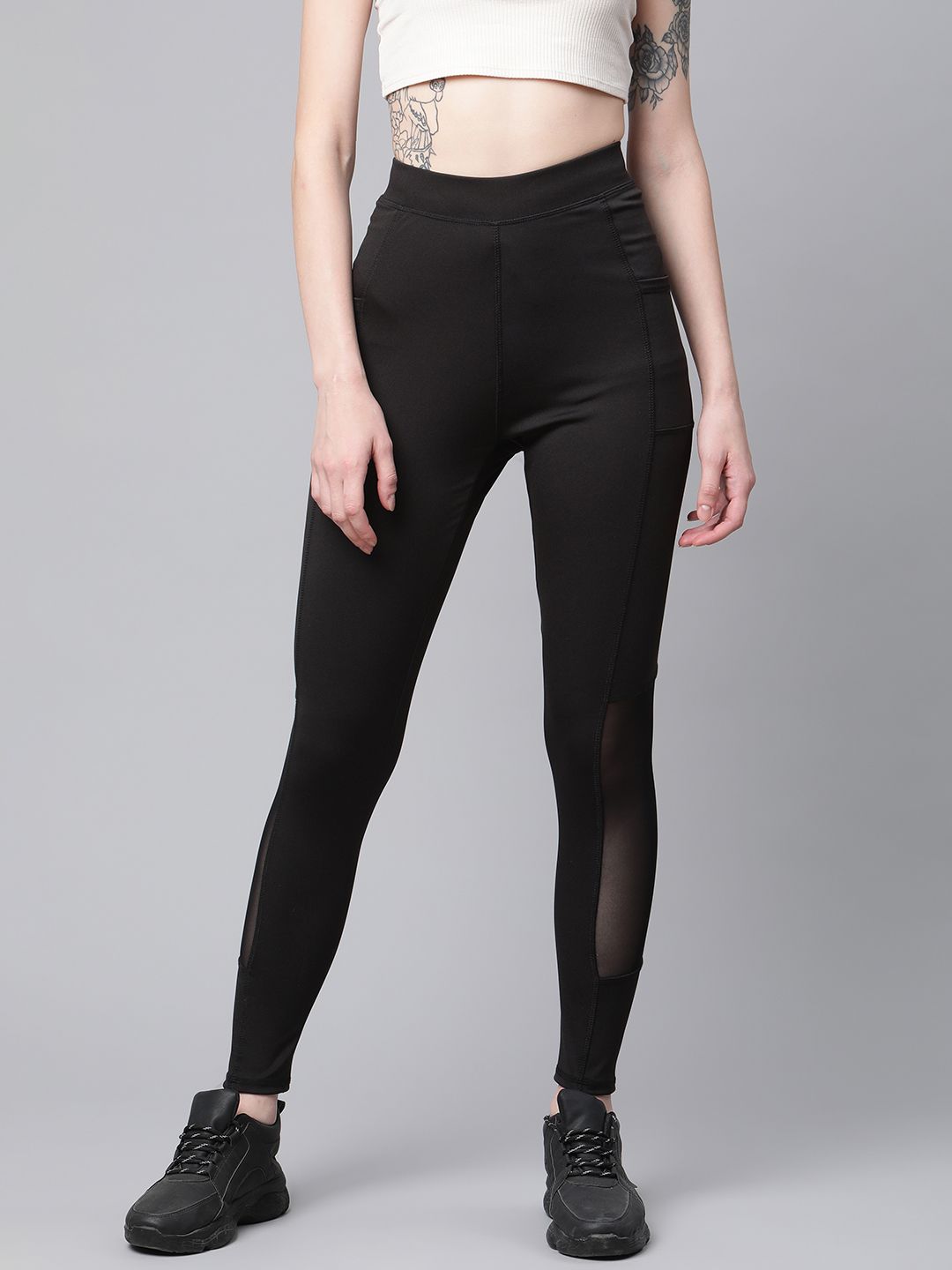 Blinkin Women Black Semi-Sheer Mesh Tights with Side Pockets Price in India
