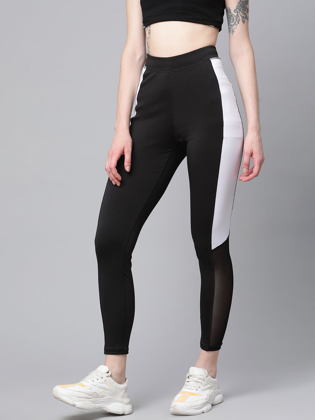 Blinkin Women Black & White Mesh Tights with Side Pockets Price in India