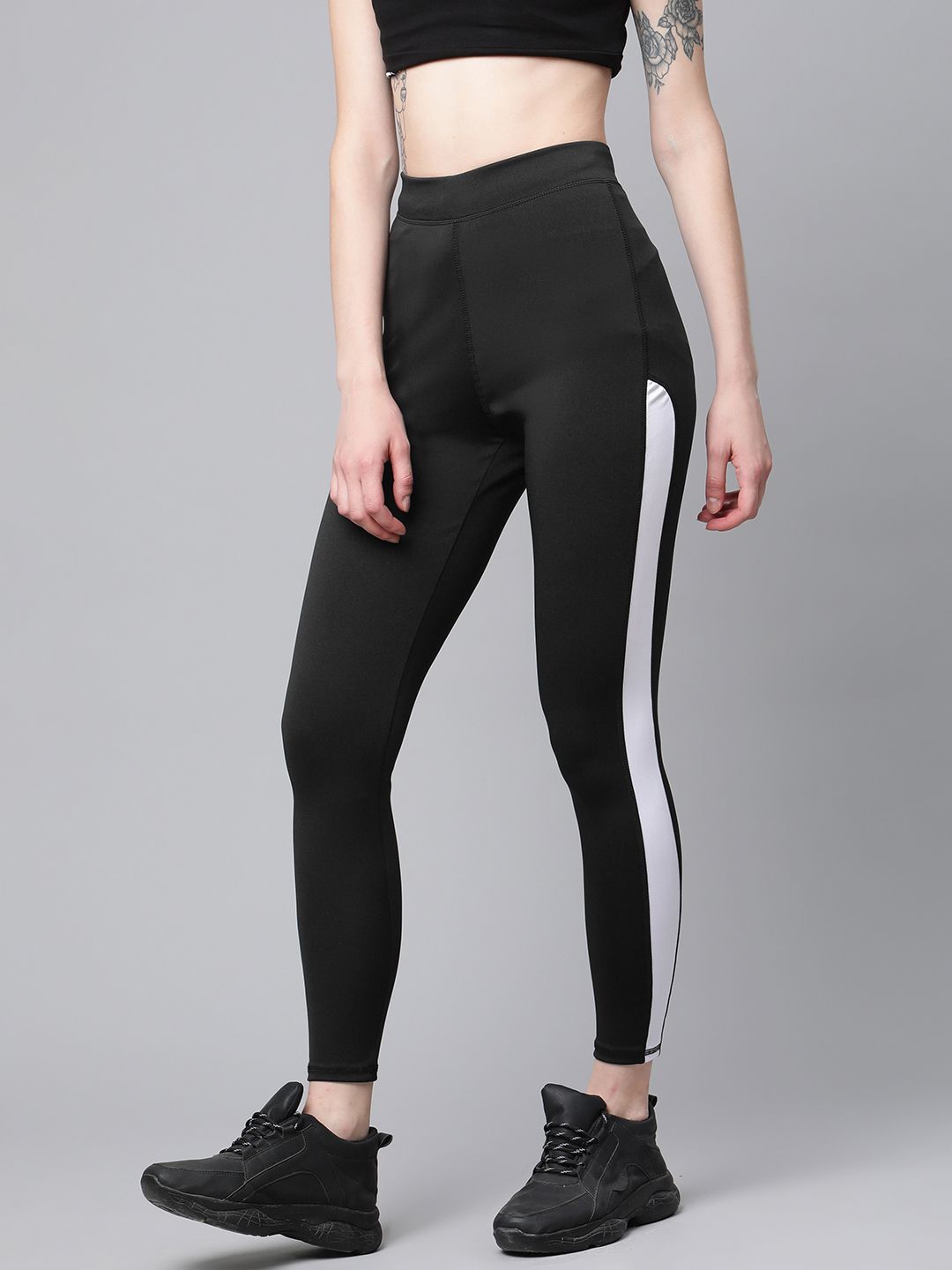 Blinkin Women Black Solid High-Rise Tights with Side Taping Price in India