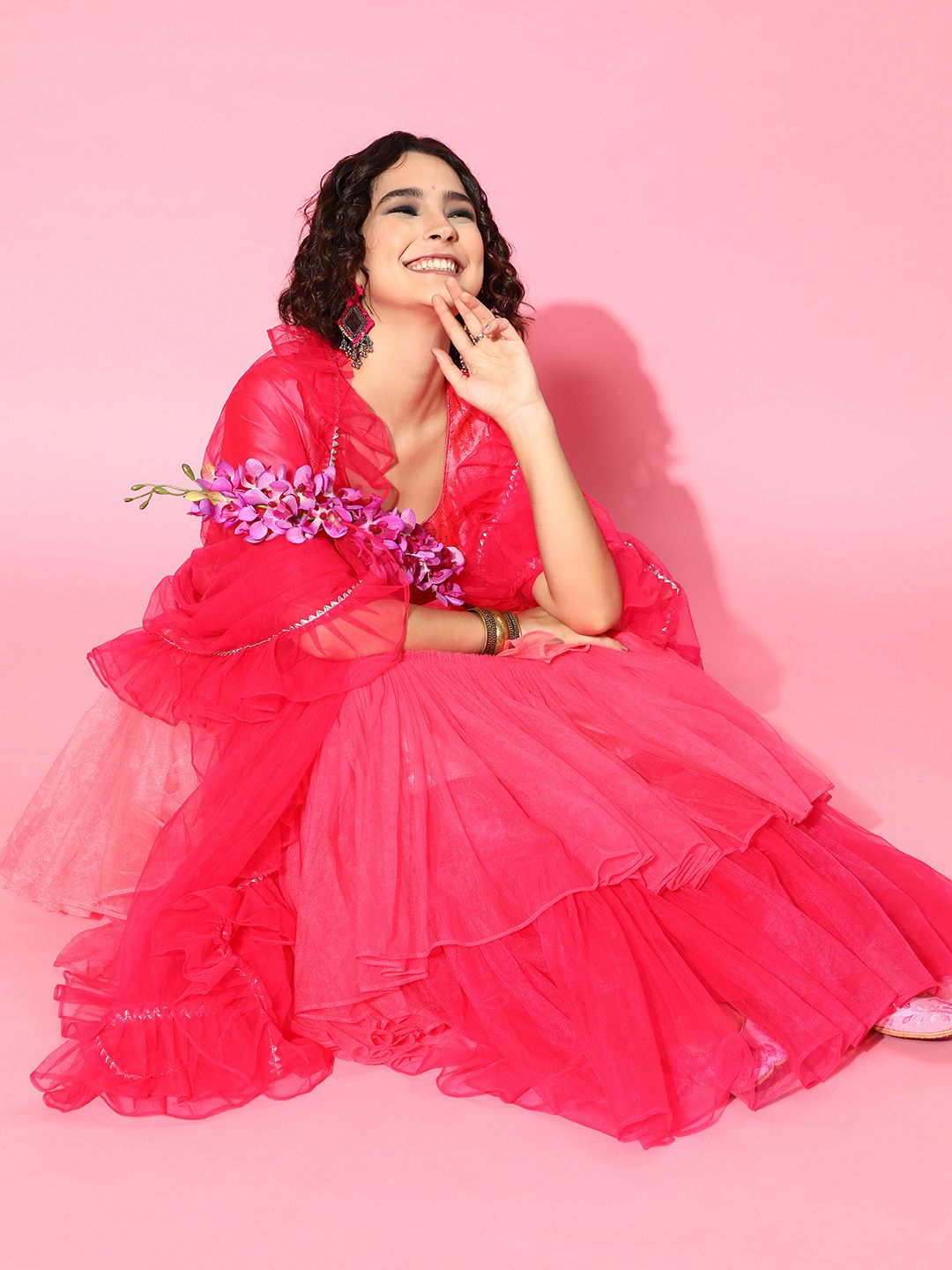 Tikhi Imli Pretty Pink Embellished Ready to Wear Lehenga Choli with Dupatta Price in India