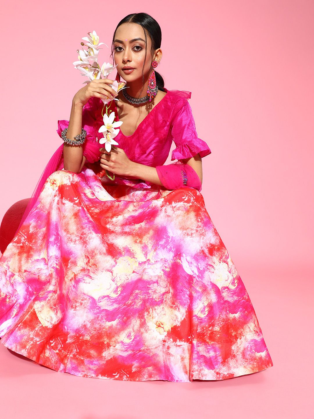 Tikhi Imli Pretty Pink Solid Ready to Wear Lehenga Choli with Dupatta Price in India