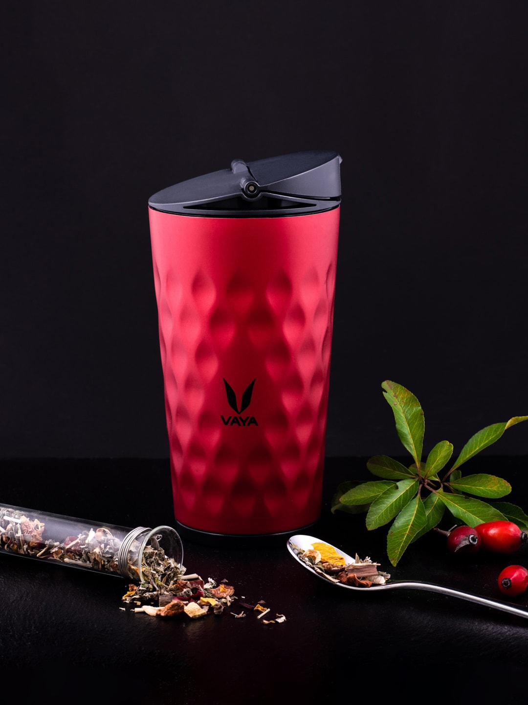 Vaya Red & Black Solid Stainless Steel Double Wall Water Bottle 350 Ml Price in India