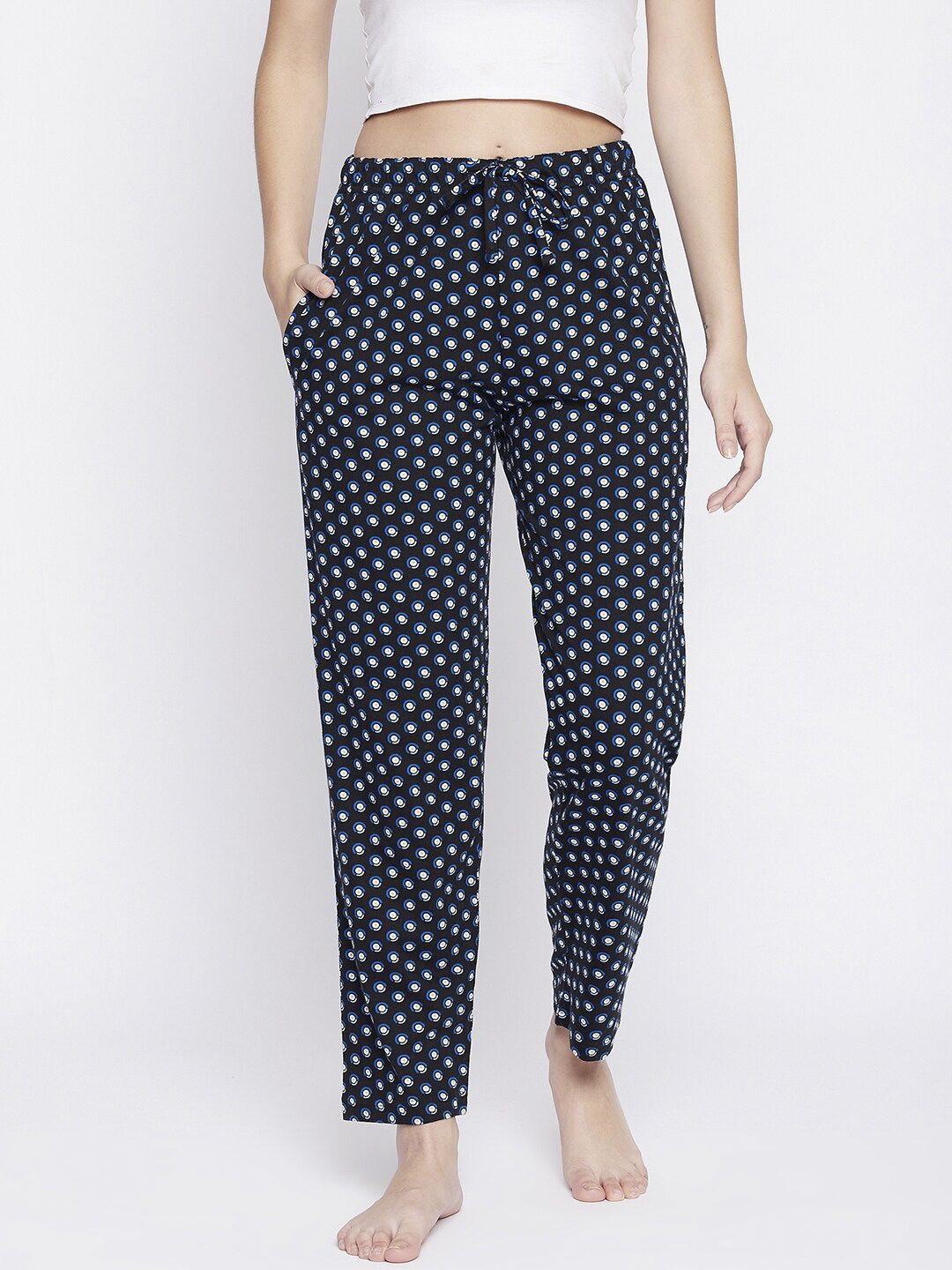 C9 AIRWEAR Women Black & White Printed Regular Fit Pure Cotton Lounge Pants Price in India