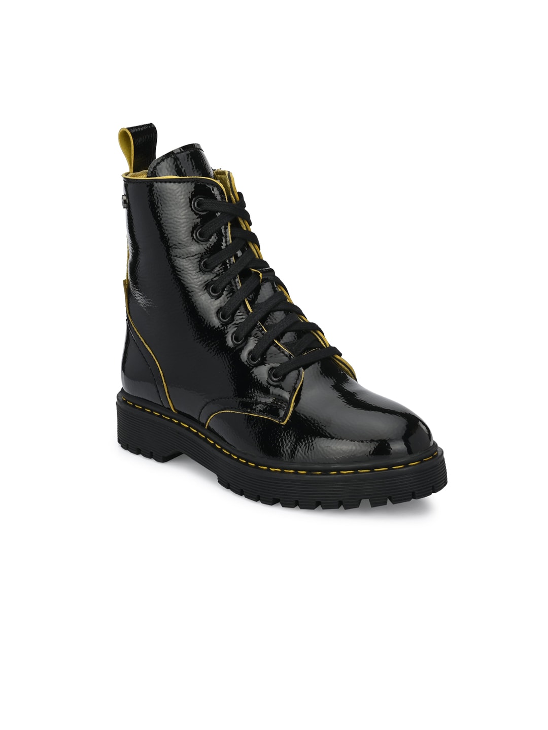 Delize Women Black & Yellow Wedge Heeled Boots Price in India