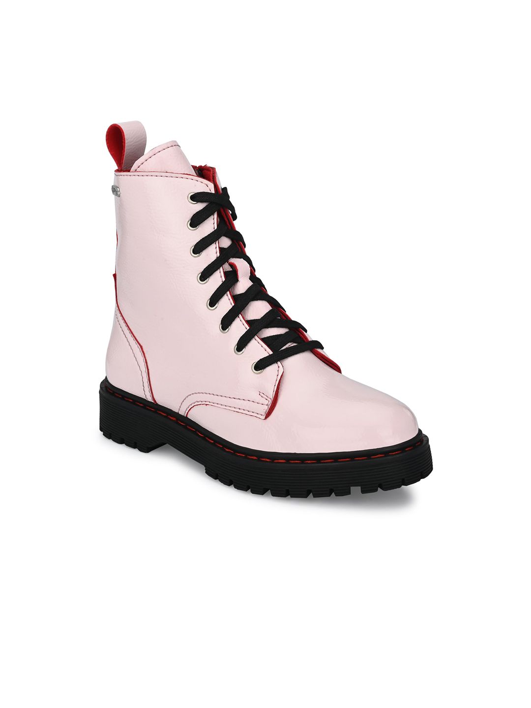 Delize Pink & Black High-Top Flatform Heeled Derby Boots Price in India