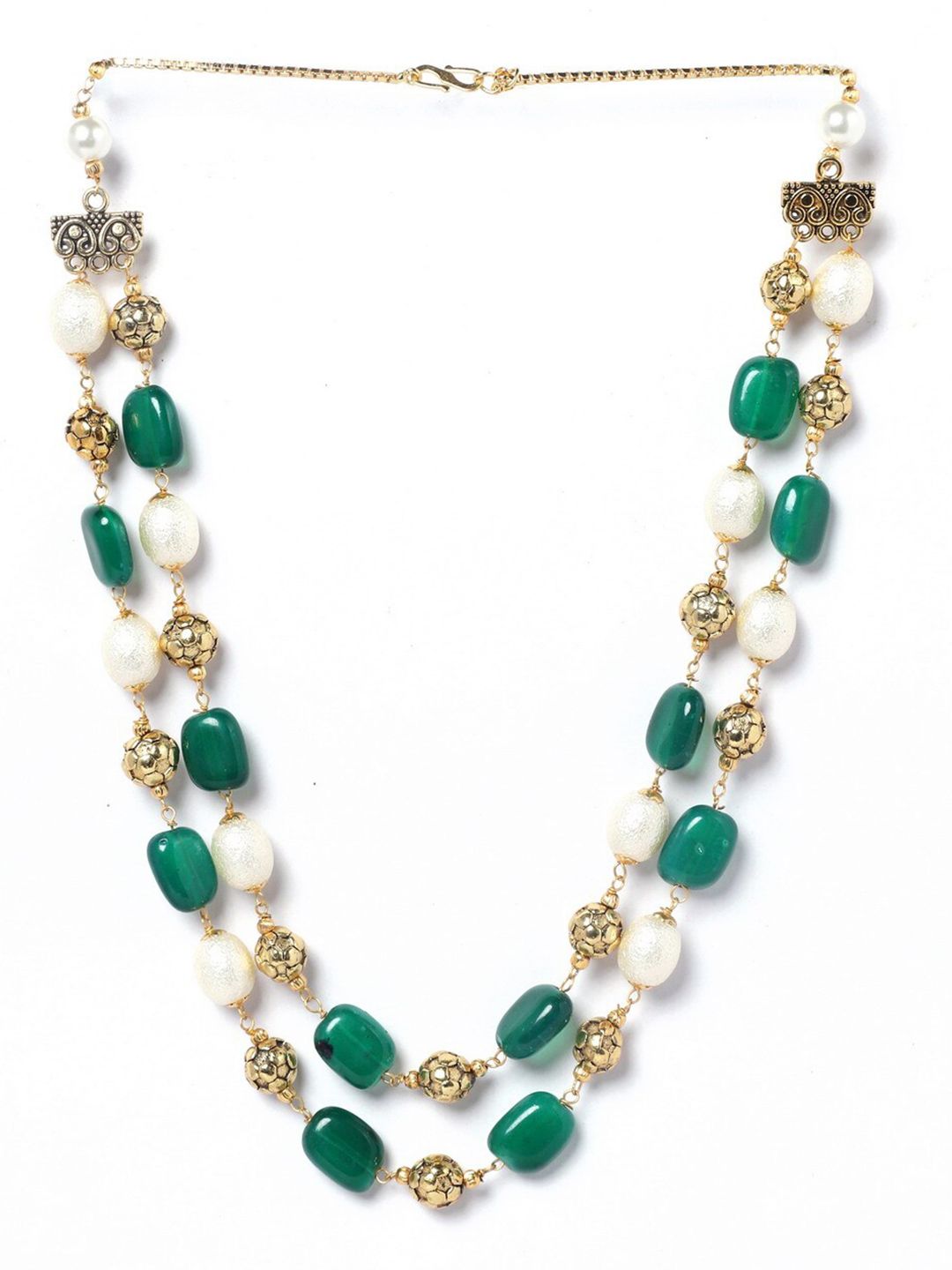 Brandsoon Women Green & Off White Brass Gold-Plated Chain Price in India