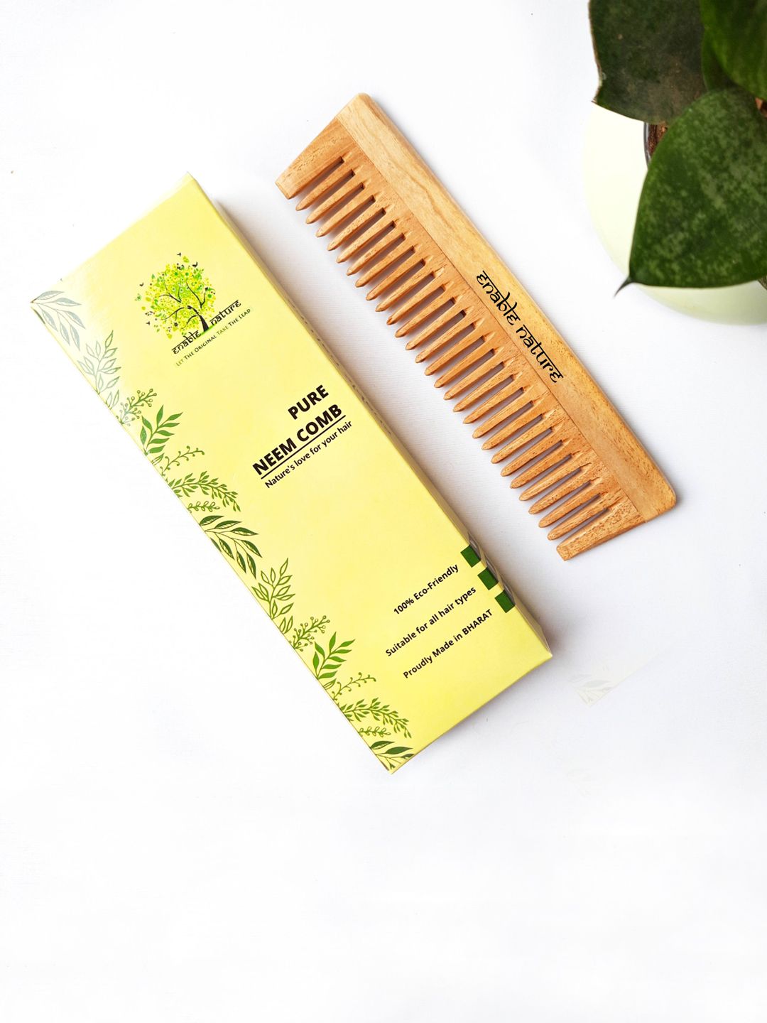 Enable Nature Unisex Neem Wood Detangle Hair Brush & Comb