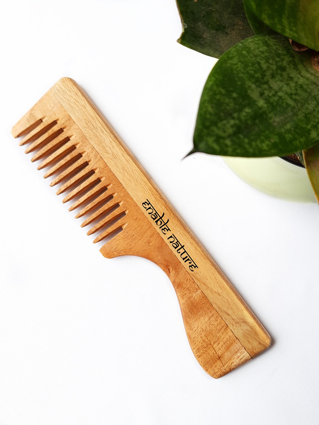 Enable Nature Brown Neem Wood Handle Wide Teeth Comb Price in India