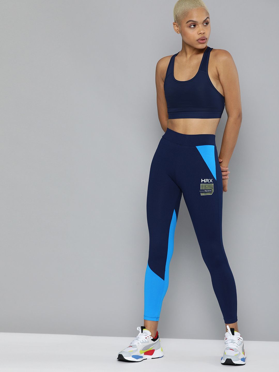 HRX By Hrithik Roshan Training Women Medieval Blue Rapid-Dry colourblock Tights Price in India