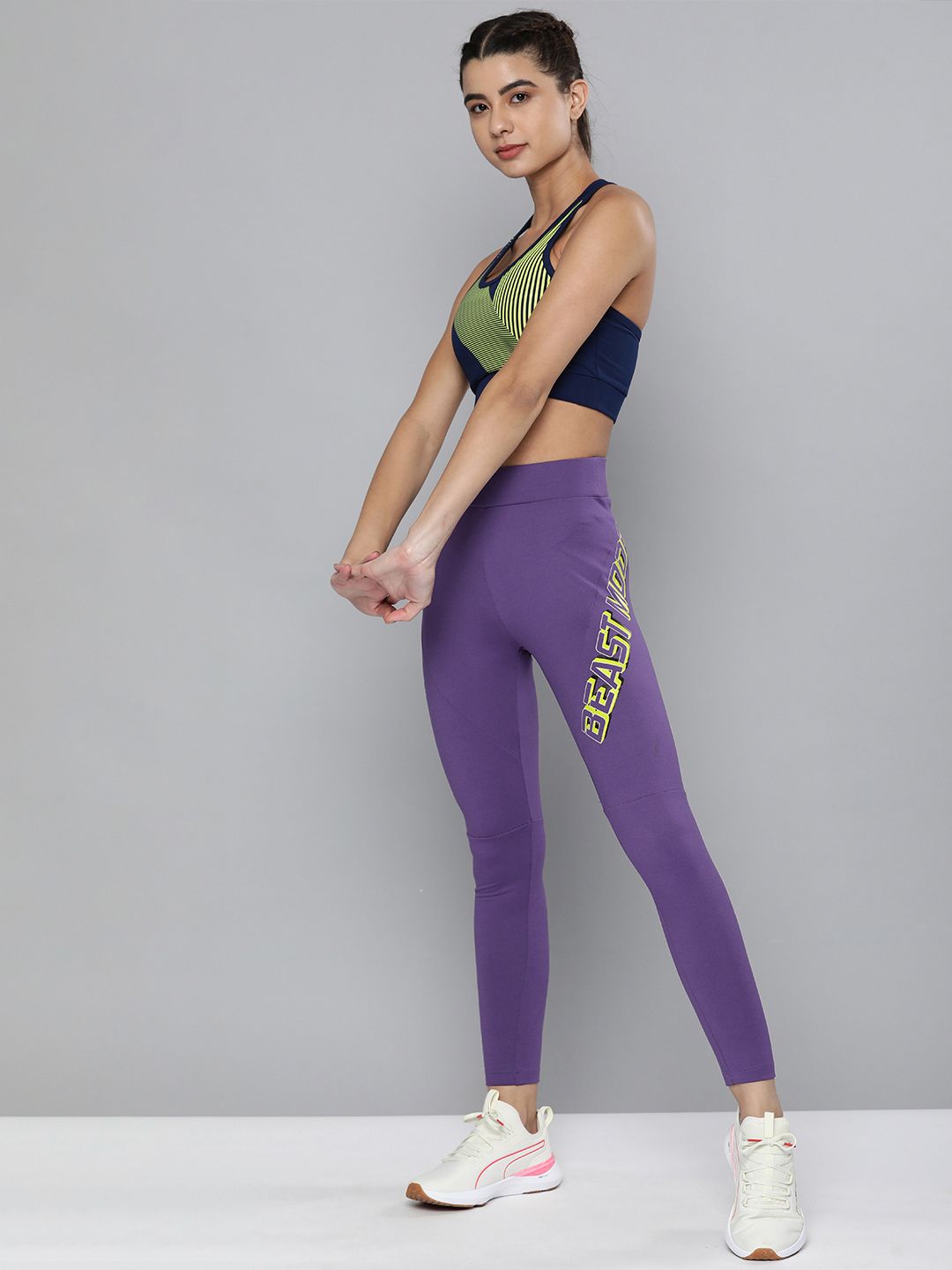 HRX By Hrithik Roshan Women Purple Rapid-Dry  Printed Training Tights Price in India