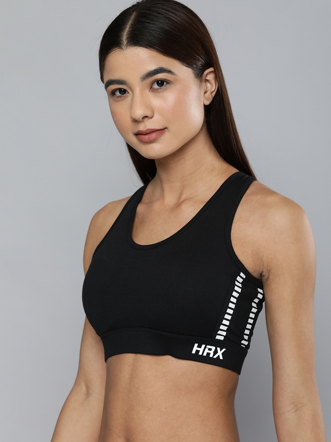 HRX By Hrithik Roshan Women Black Rapid-Dry Solid Running Sports Bra Price in India