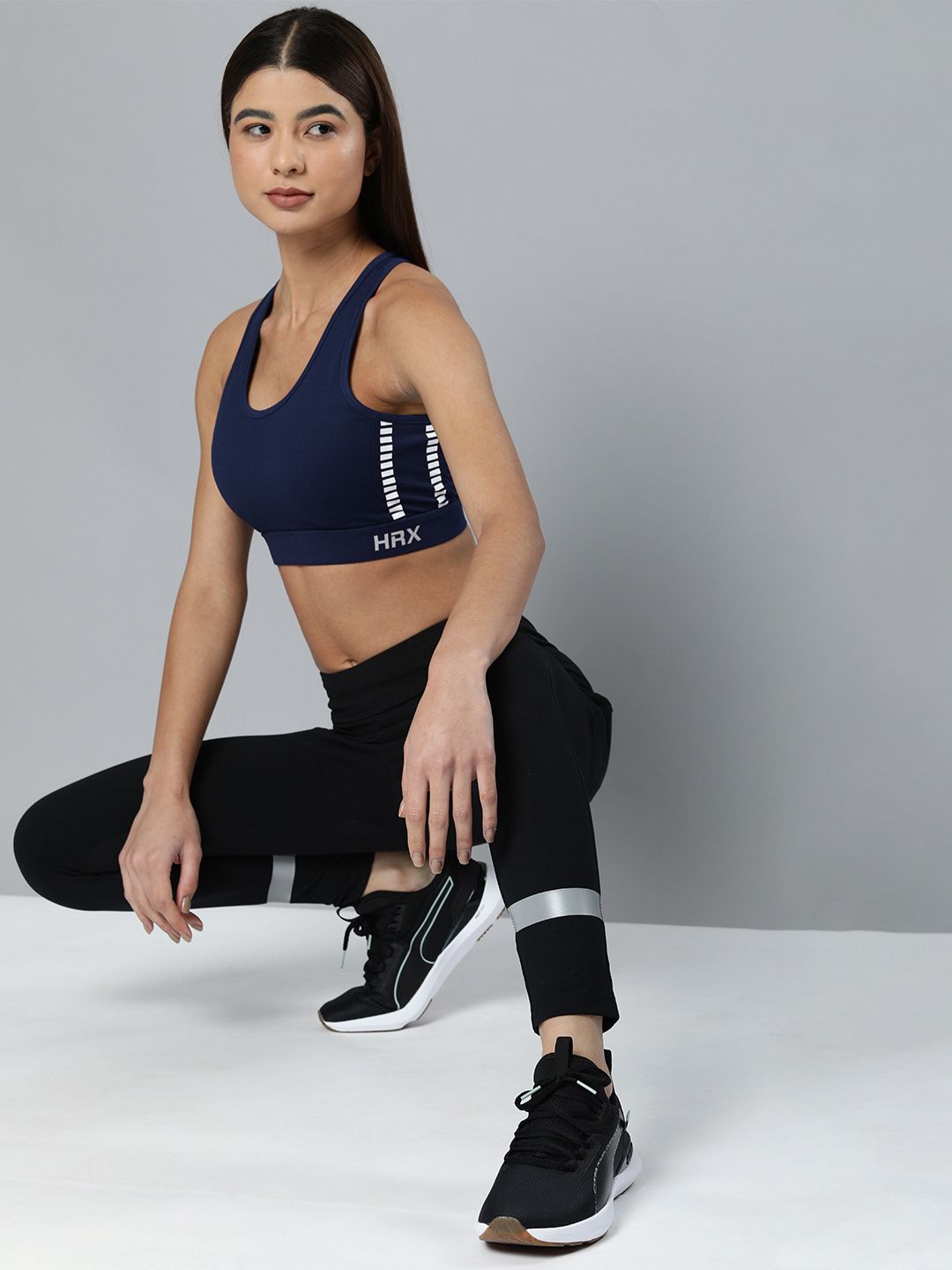 HRX By Hrithik Roshan Women Blue Rapid-Dry Solid Running Sports Bra Price in India