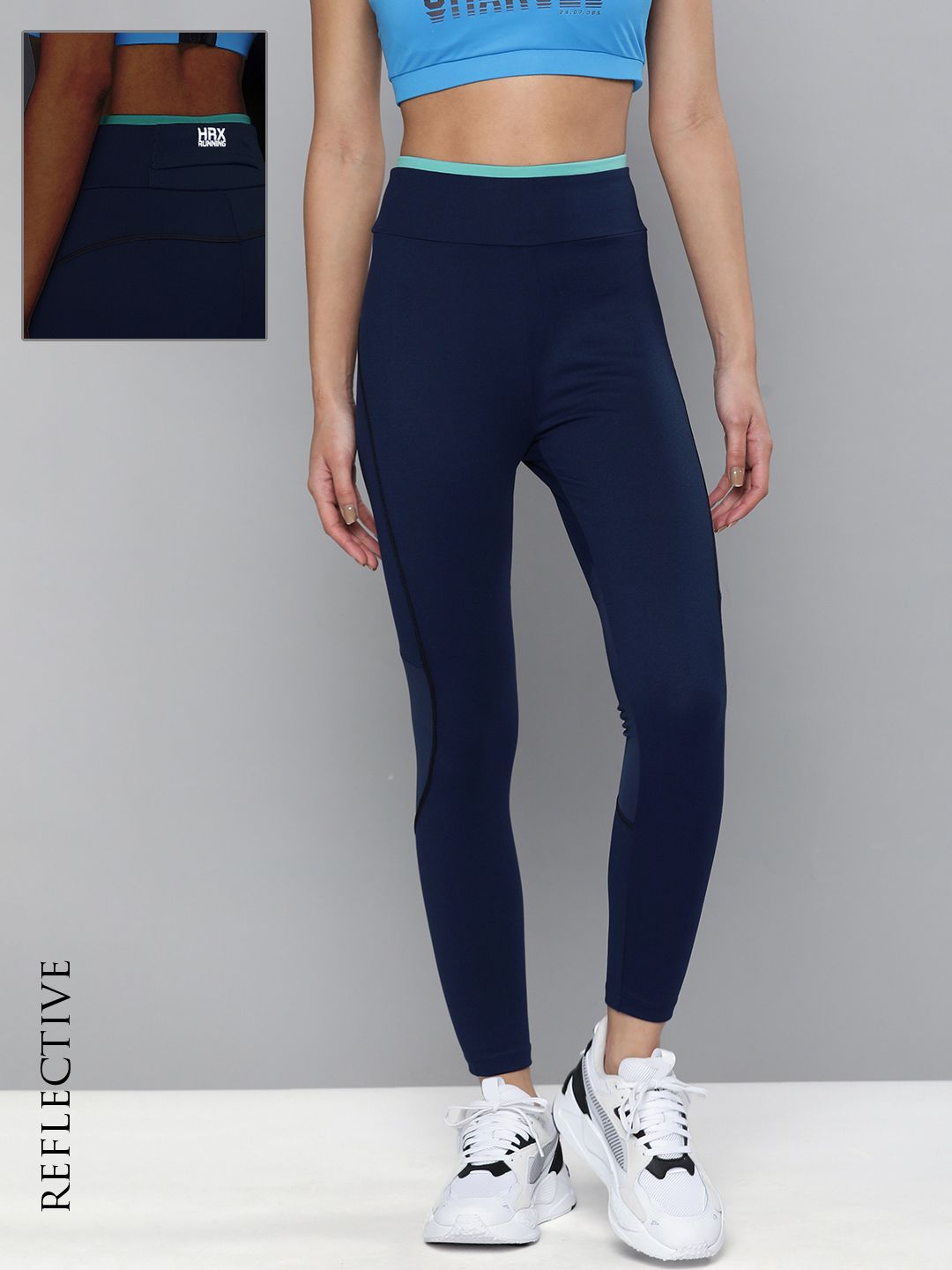 HRX By Hrithik Roshan Running Women Navy Blue Rapid-Dry Solid Tights Price in India
