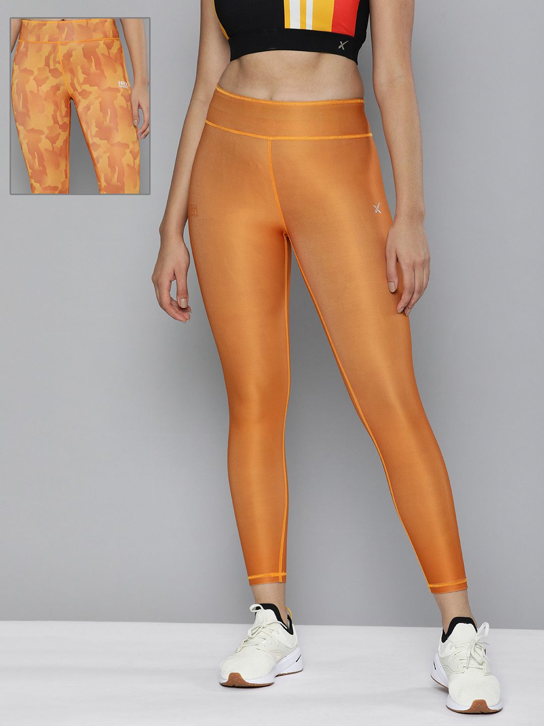 HRX By Hrithik Roshan Women Orange Designer to Comment Camouflage Reversible Running Tight Price in India