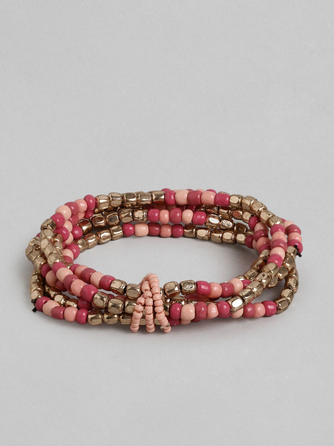 RICHEERA Women Pink & Gold-Toned Gold-Plated Multistrand Bracelet Price in India