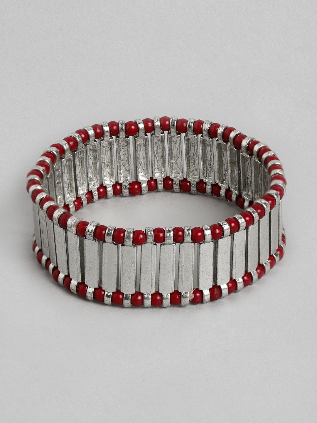RICHEERA Women Silver-Toned & Red Silver-Plated Elasticated Bracelet Price in India