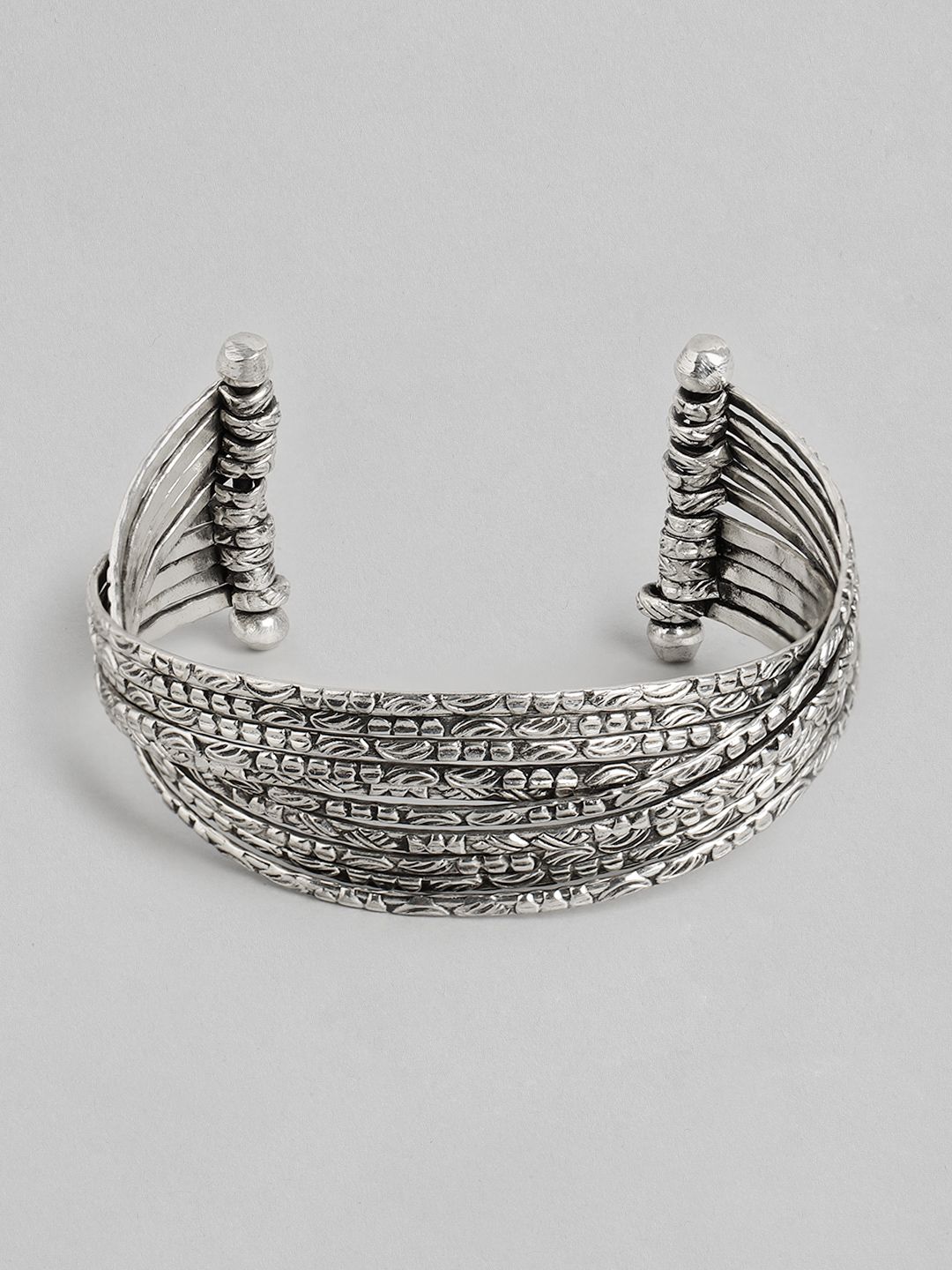 RICHEERA Women Silver-Toned Oxidised Silver-Plated Multistrand Bracelet Price in India