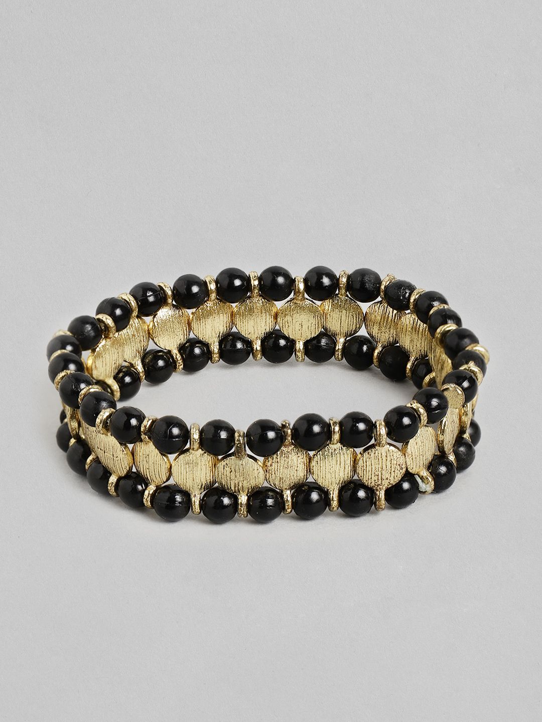 RICHEERA Women Black & Gold-Toned Gold-Plated Elasticated Bracelet Price in India