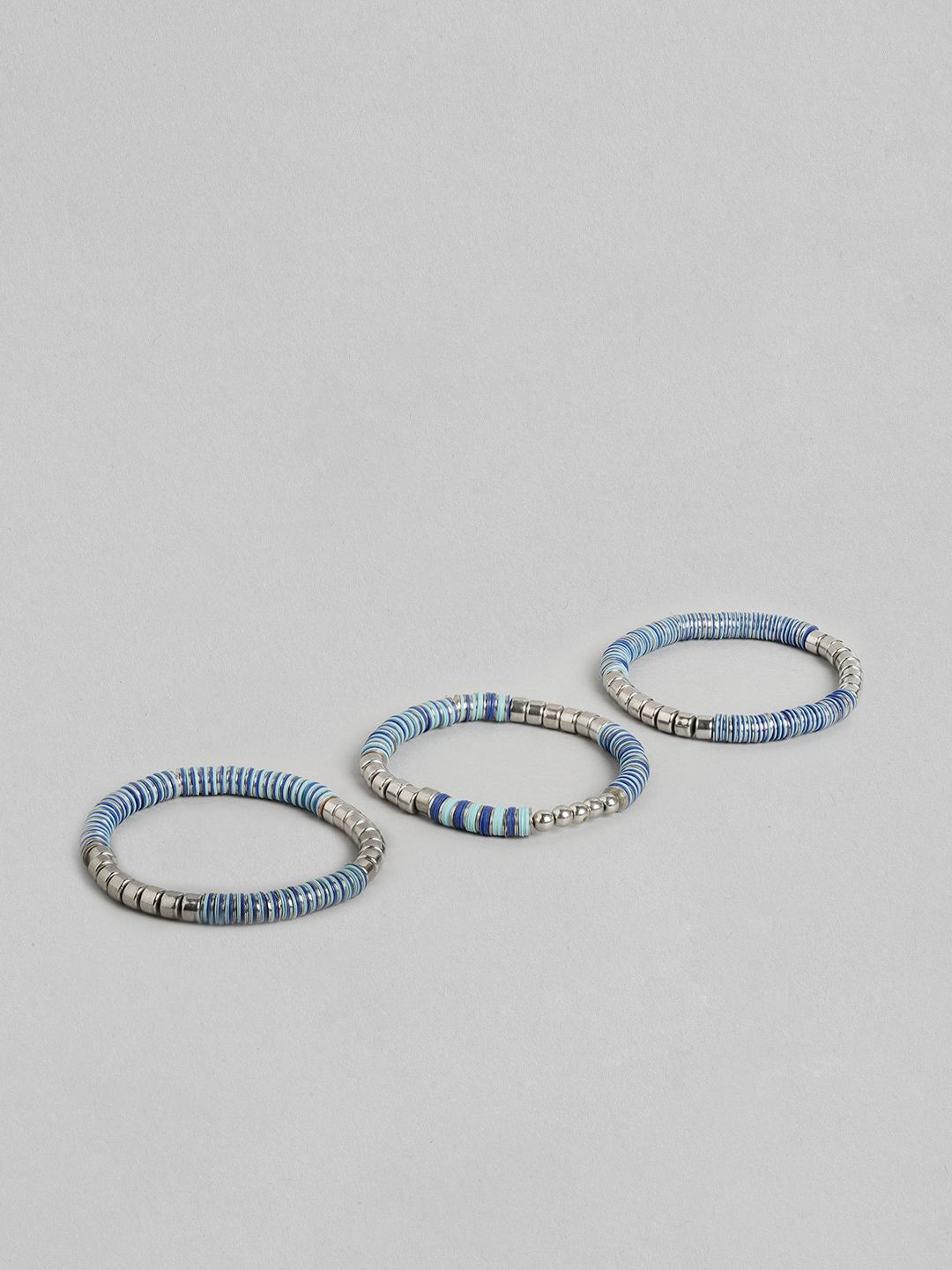 RICHEERA Women Set of 3 Blue & Silver-Toned Silver-Plated Elasticated Bracelet Price in India