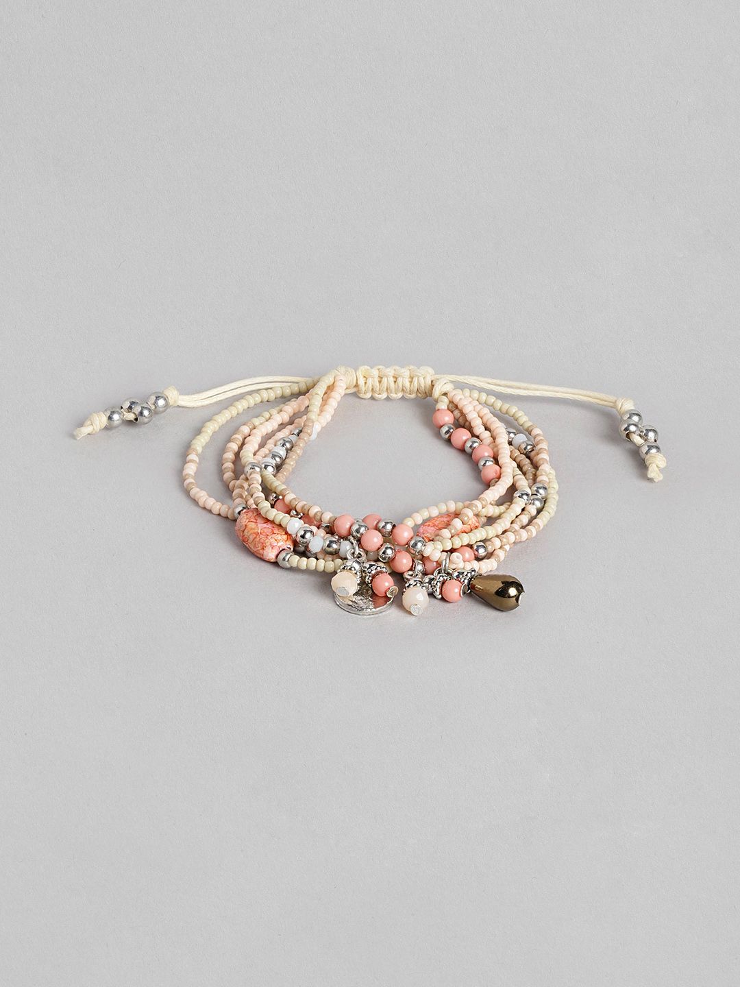 RICHEERA Women Pink & Silver-TonedWraparound Bracelet Price in India